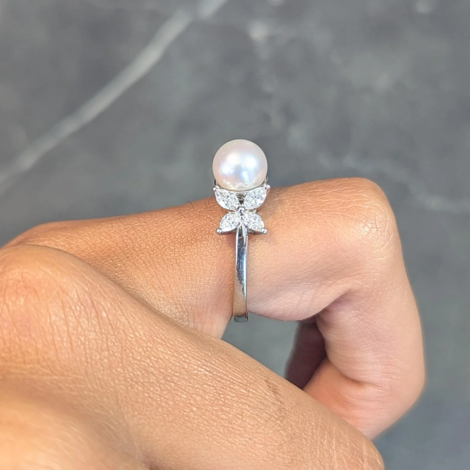 Tiffany & Co. Contemporary Akoya Pearl Diamond Platinum Victoria Cluster Ring - Image 13