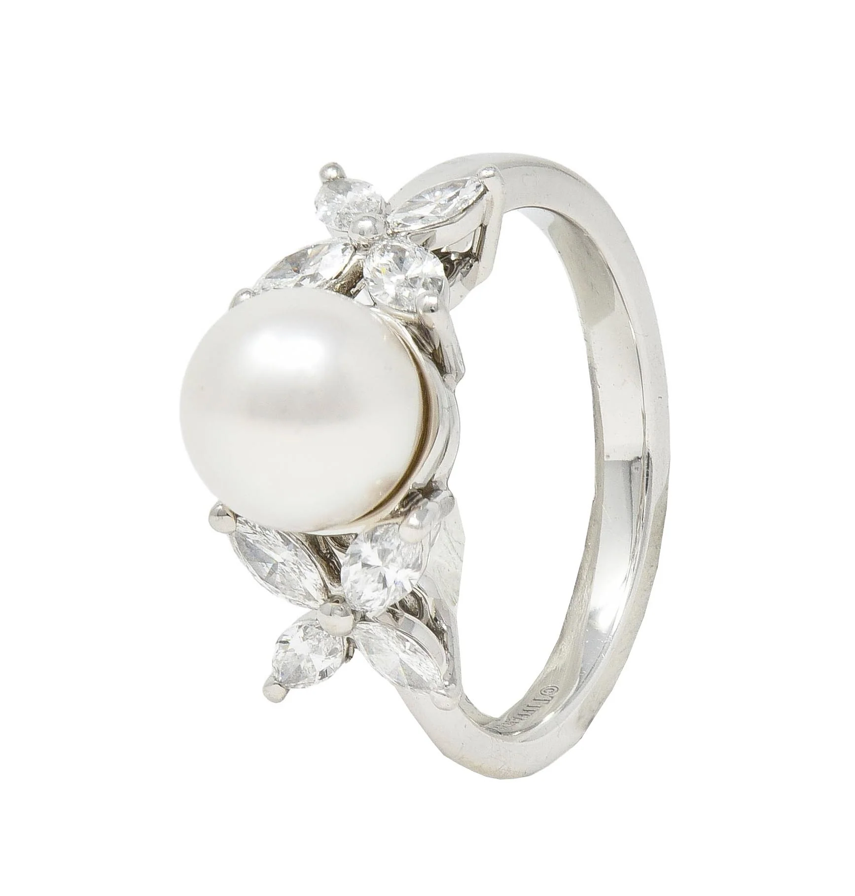 Tiffany & Co. Contemporary Akoya Pearl Diamond Platinum Victoria Cluster Ring - Image 9