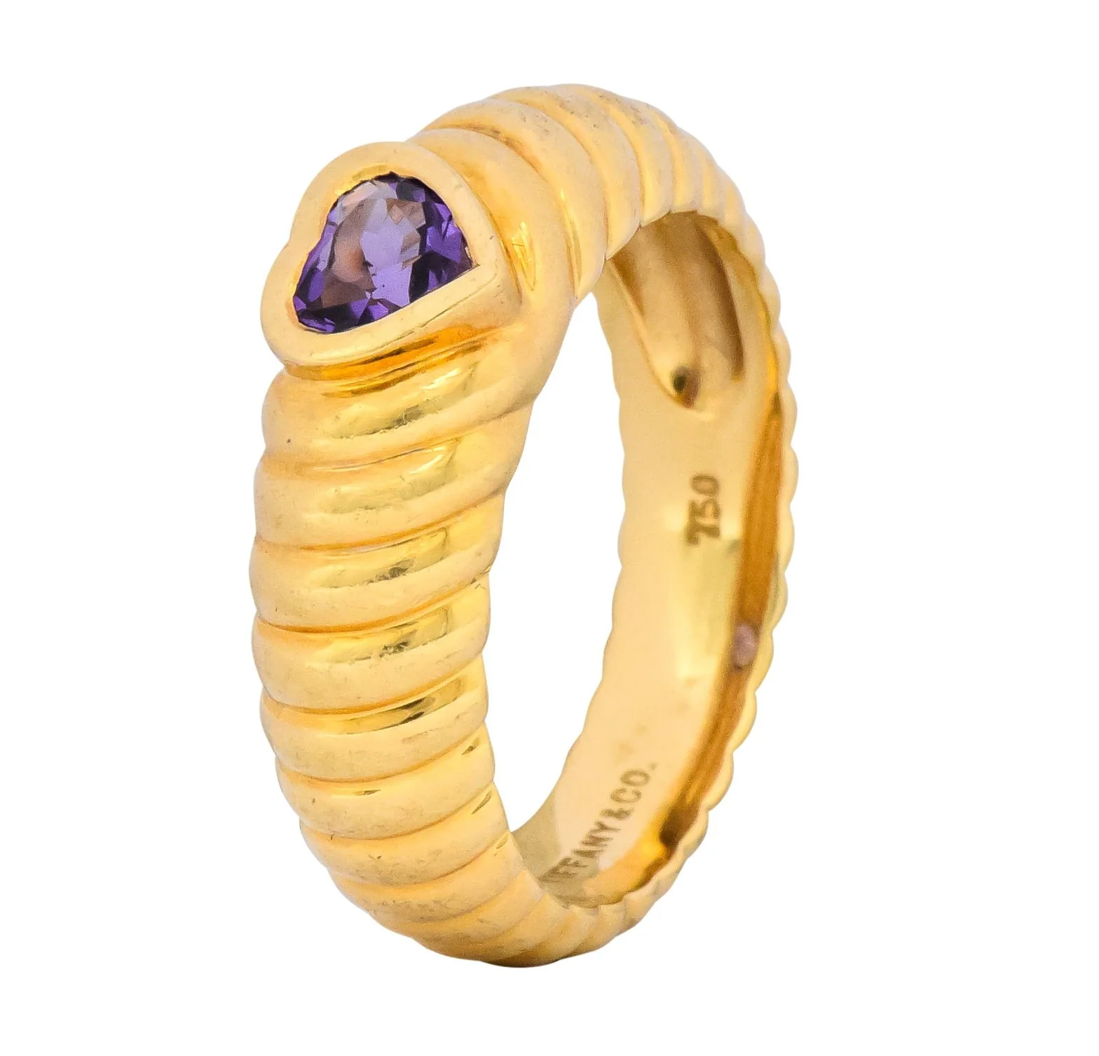Tiffany & Co. Contemporary Amethyst Heart 18 Karat Gold Ring - Image 8