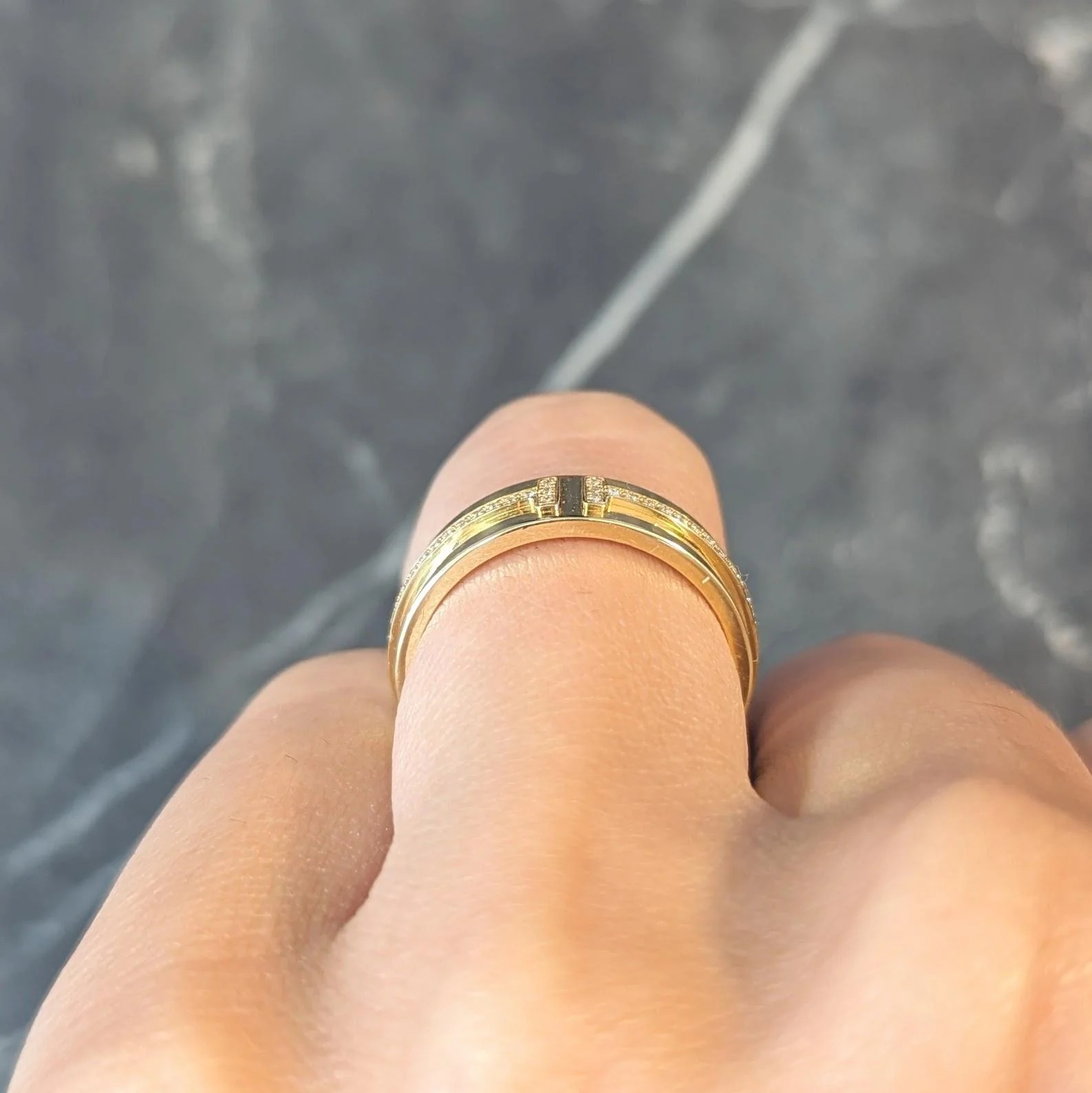 Tiffany & Co. Contemporary Diamond 18 Karat Yellow Gold T Collection Wide Band Ring - Image 12