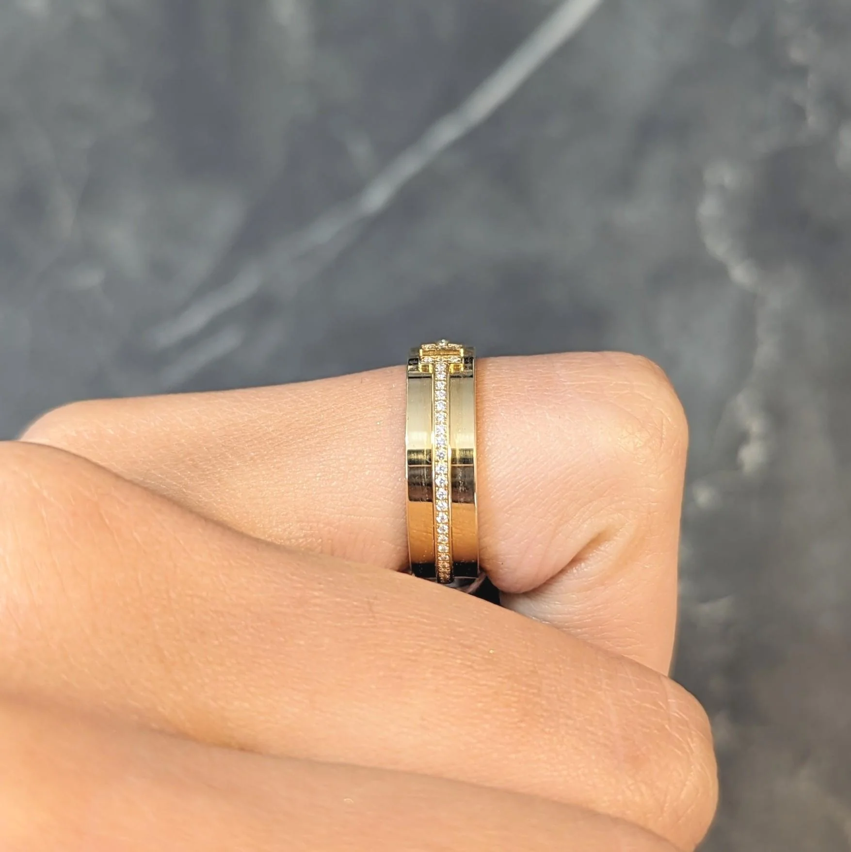 Tiffany & Co. Contemporary Diamond 18 Karat Yellow Gold T Collection Wide Band Ring - Image 13