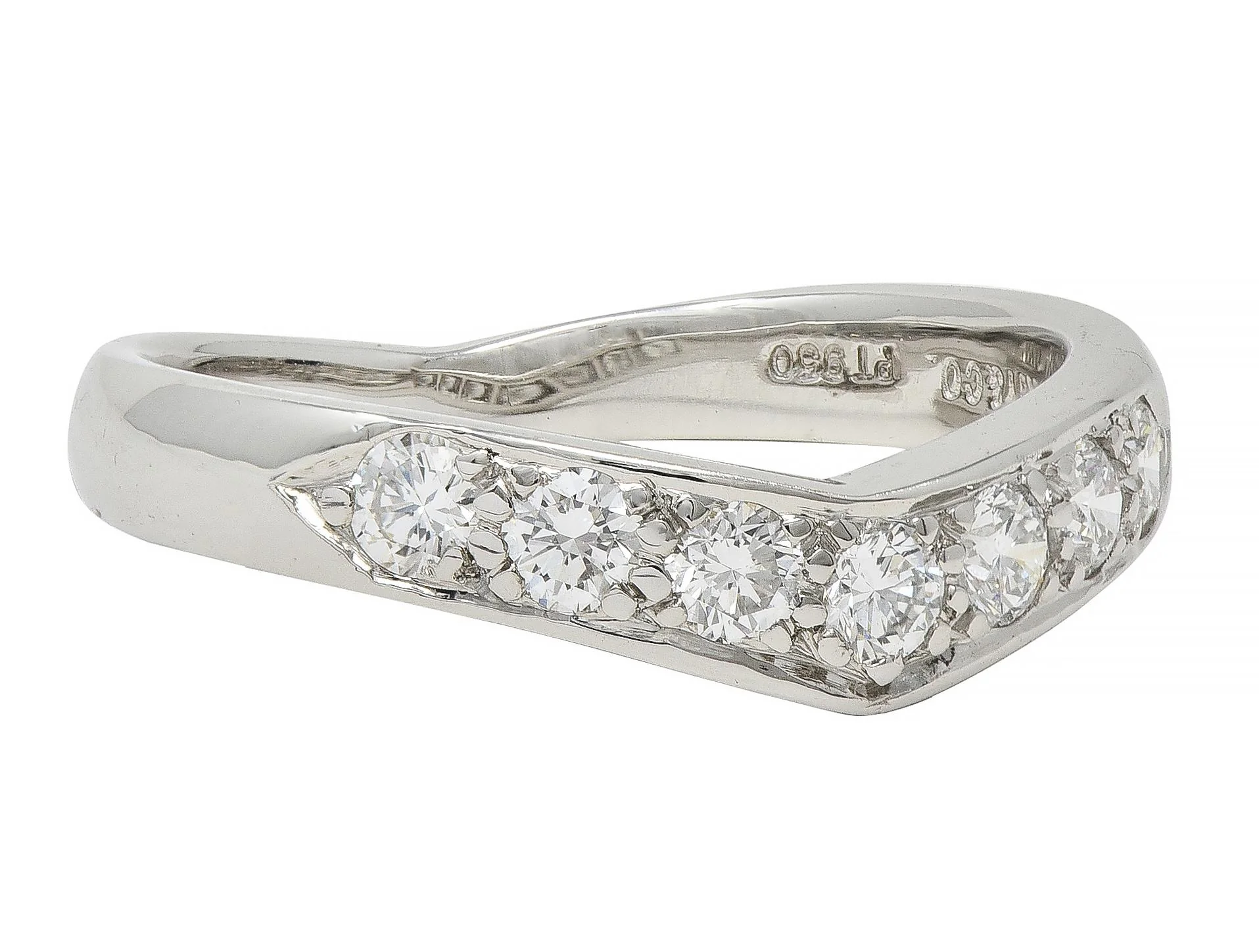 Tiffany & Co. Contemporary Diamond Platinum Gold Chevron V Band Ring - Image 2