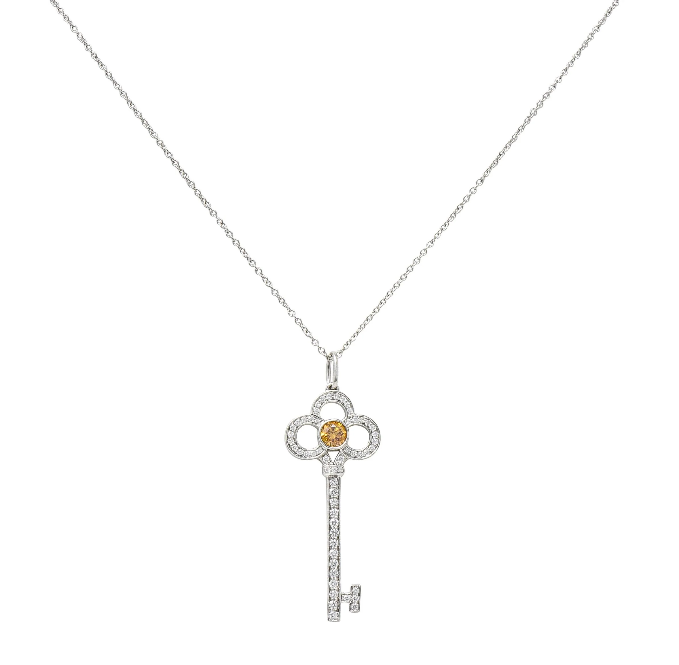 Tiffany & Co. Contemporary Fancy Diamond Platinum Crown Key Pendant Neccklace - Image 12