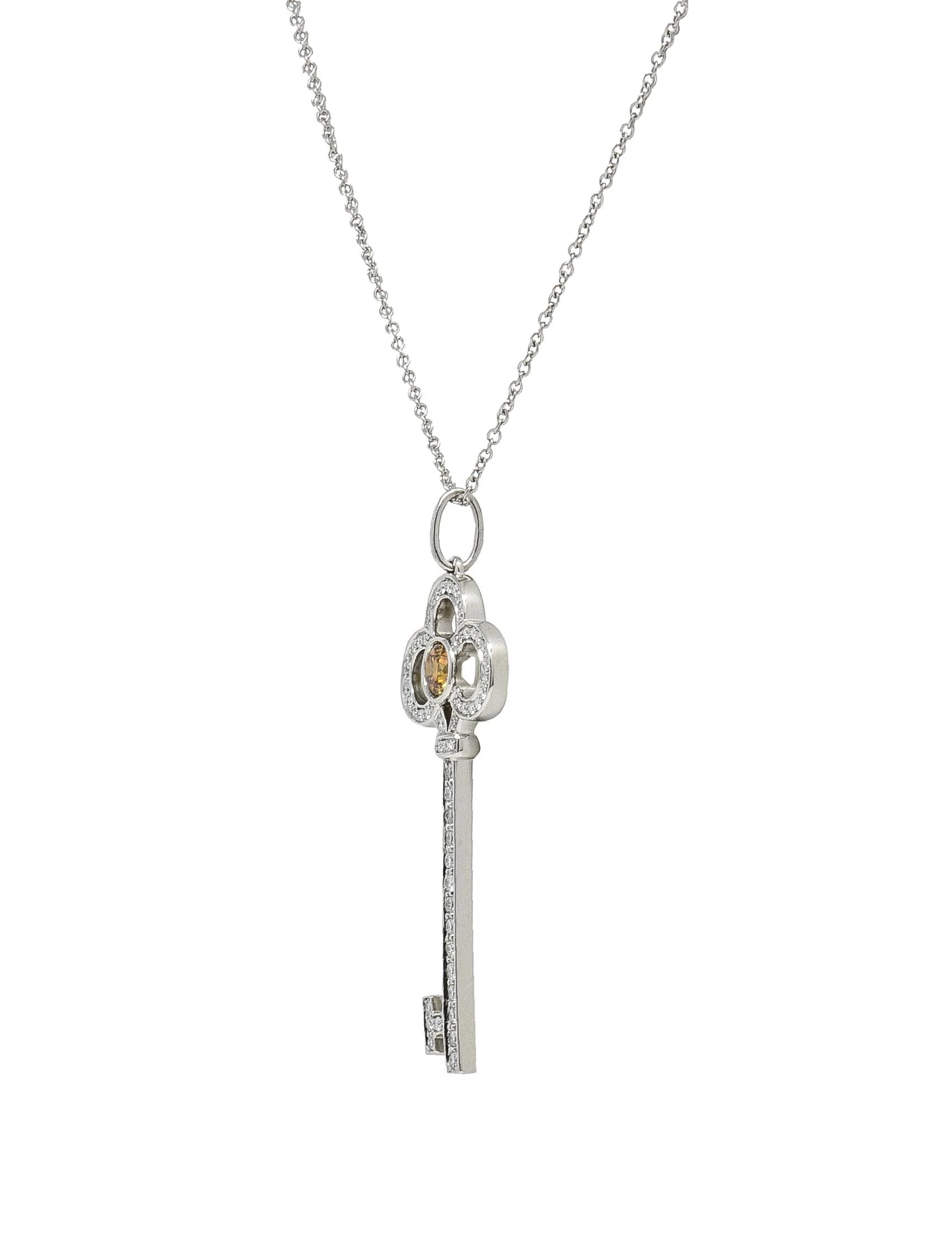 Tiffany & Co. Contemporary Fancy Diamond Platinum Crown Key Pendant Neccklace - Image 4