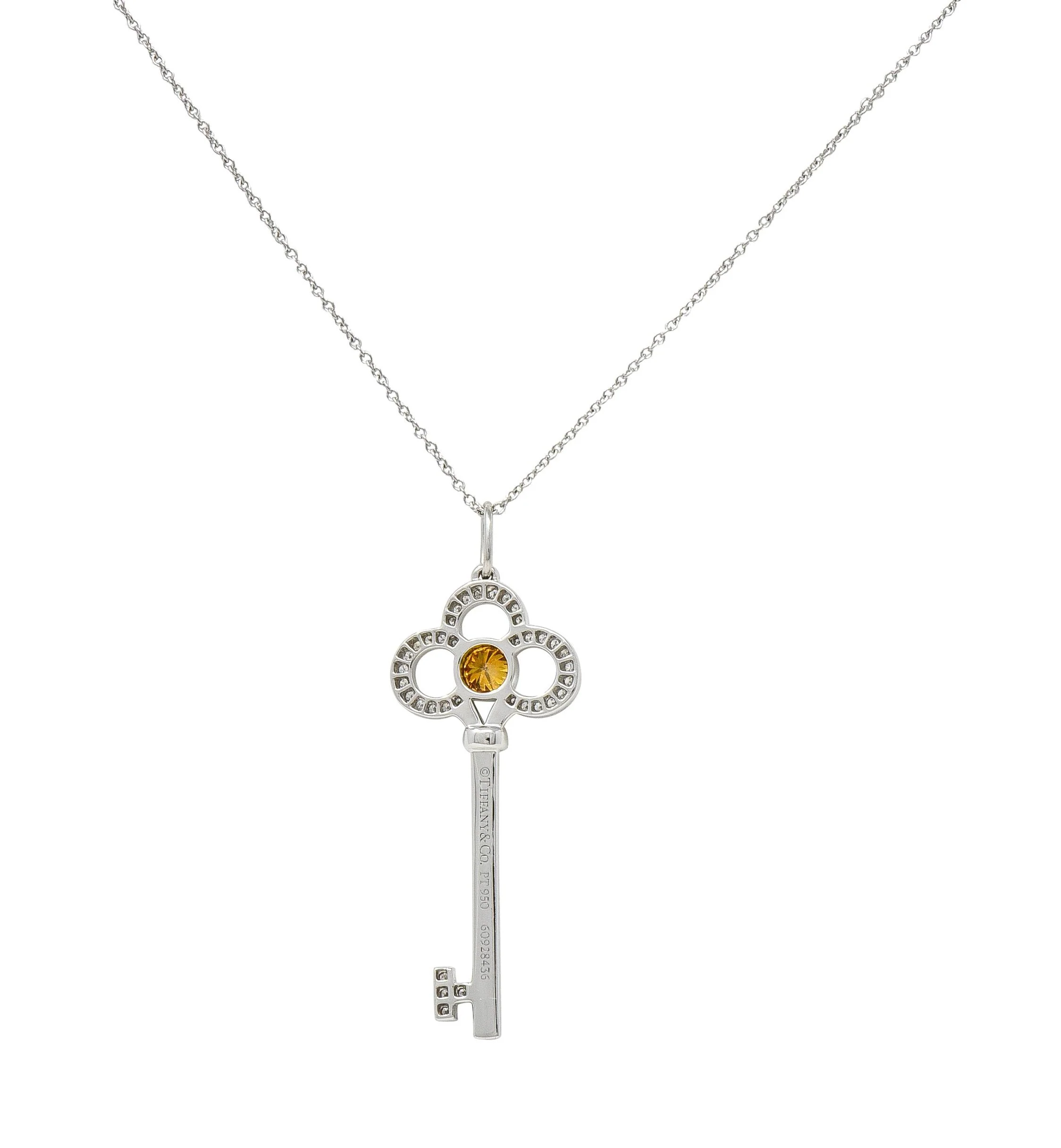 Tiffany & Co. Contemporary Fancy Diamond Platinum Crown Key Pendant Neccklace - Image 5
