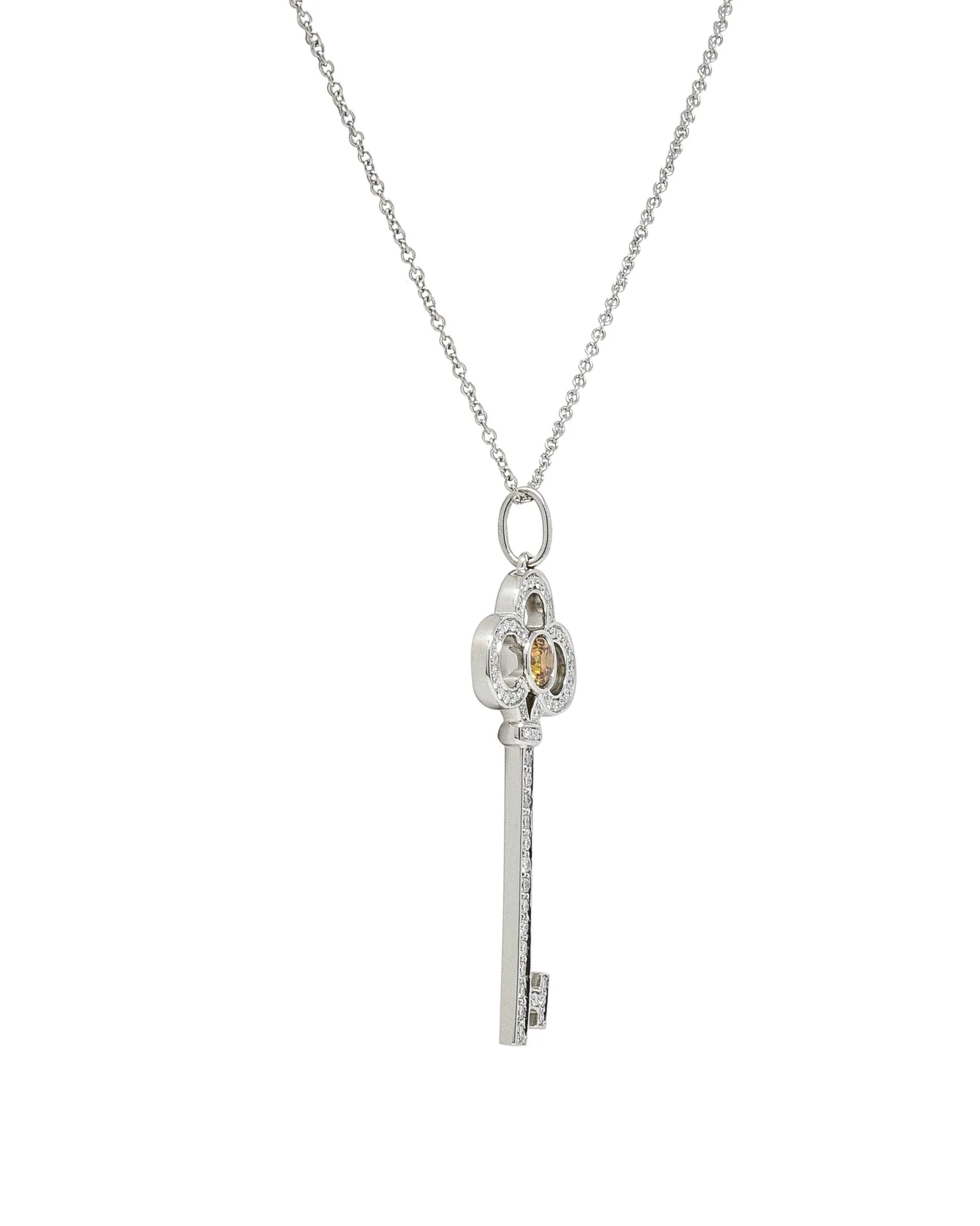 Tiffany & Co. Contemporary Fancy Diamond Platinum Crown Key Pendant Neccklace - Image 6