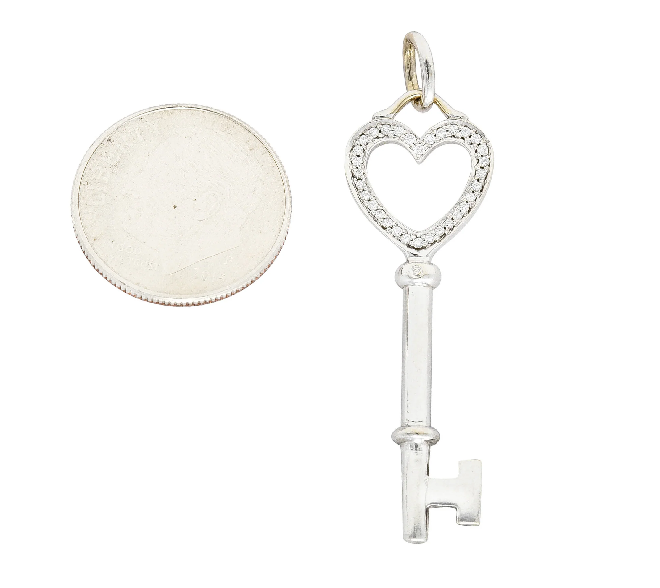Tiffany & Co. Diamond 18 Karat White Gold Heart Key Pendant - Image 8