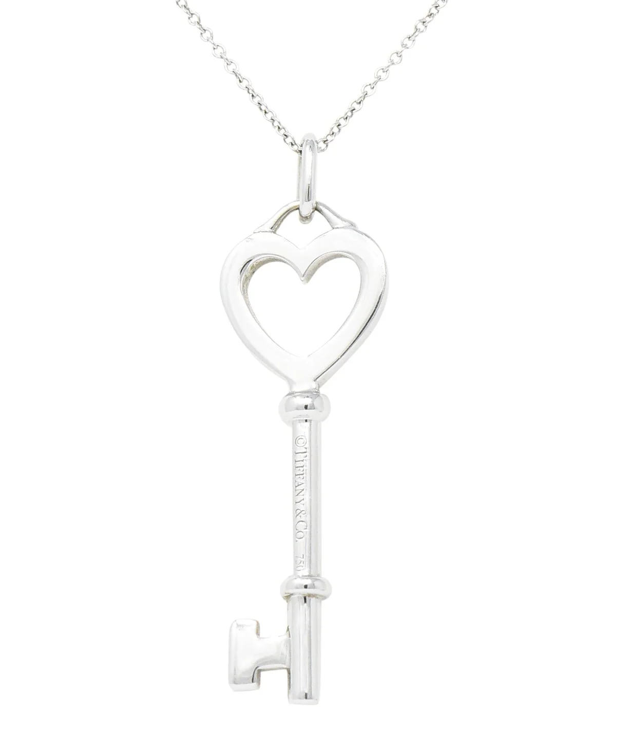 Tiffany & Co. Diamond 18 Karat White Gold Heart Key Pendant Necklace - Image 2
