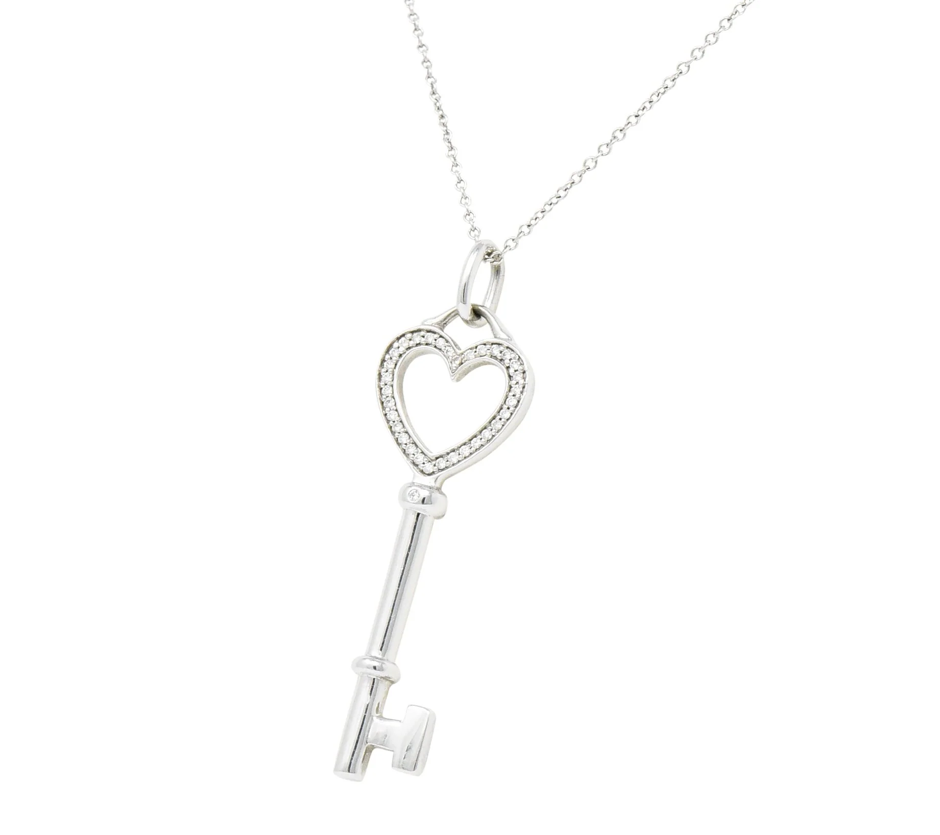 Tiffany & Co. Diamond 18 Karat White Gold Heart Key Pendant Necklace - Image 3