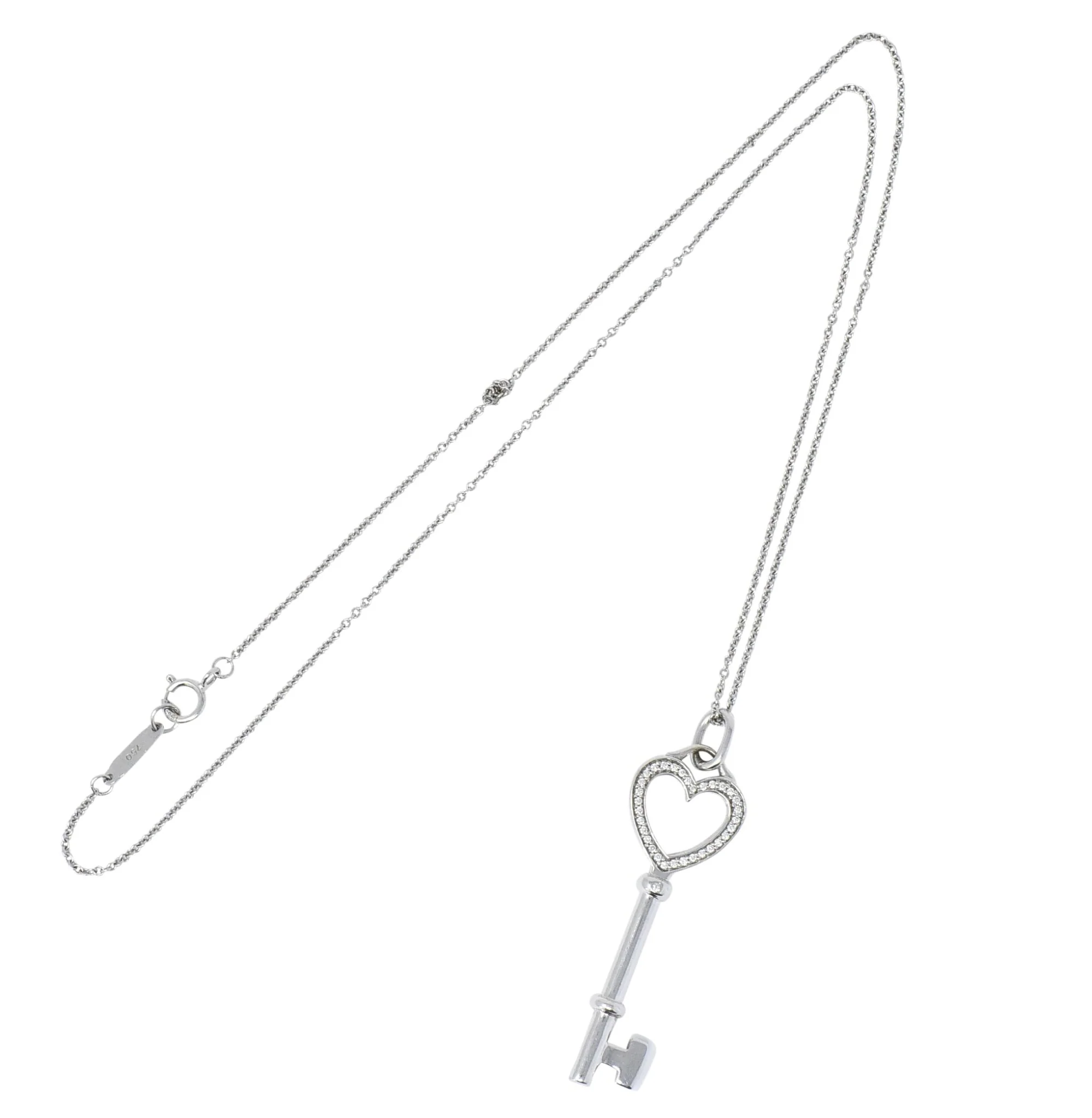 Tiffany & Co. Diamond 18 Karat White Gold Heart Key Pendant Necklace - Image 4