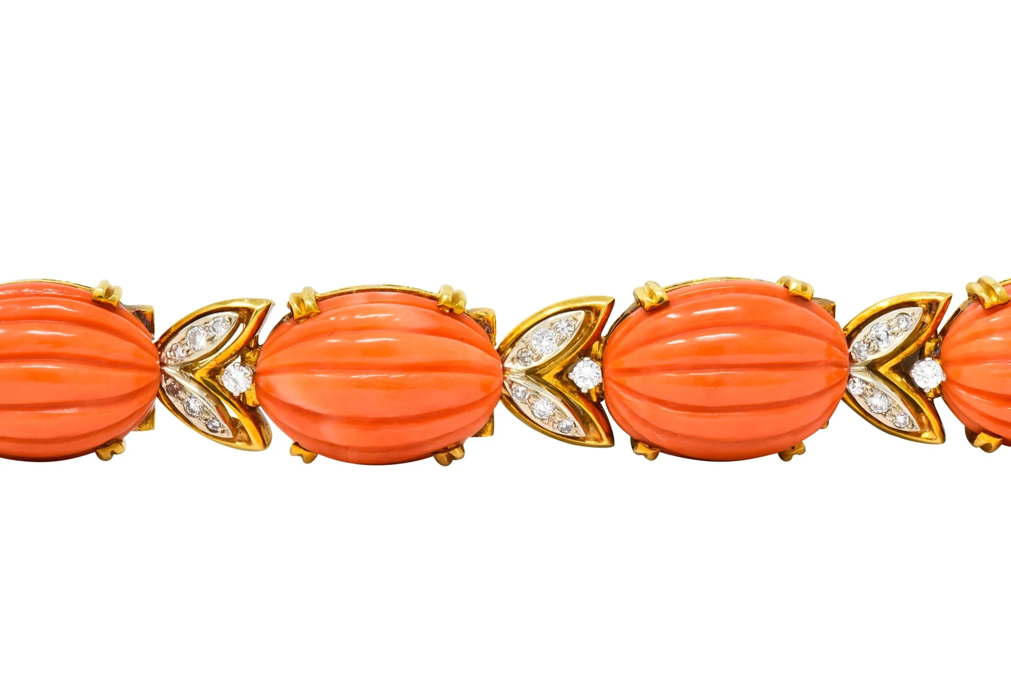 Tiffany & Co. Diamond Coral Platinum-Topped 18 Karat Gold Link Bracelet - Image 3
