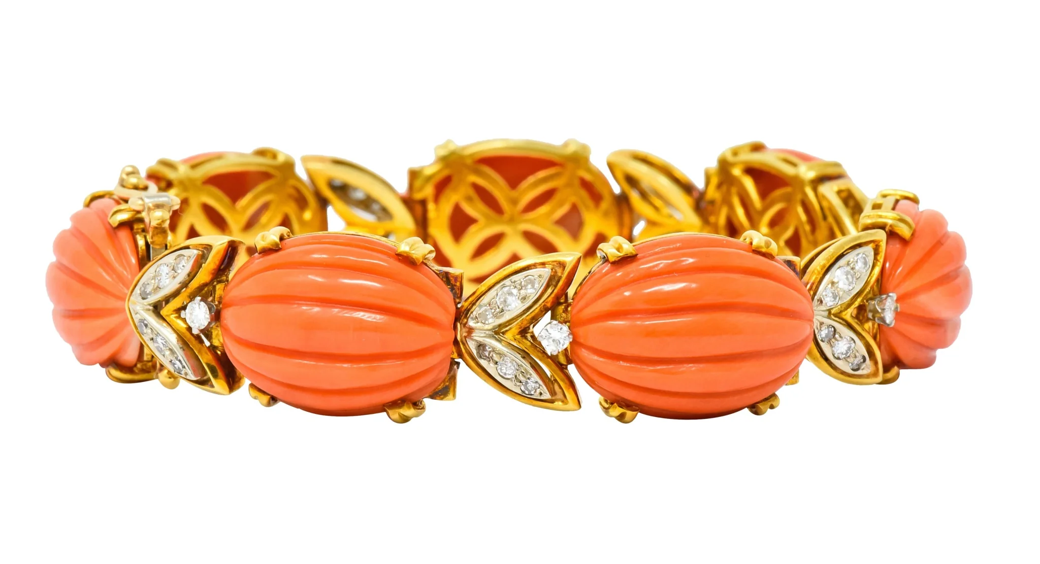 Tiffany & Co. Diamond Coral Platinum-Topped 18 Karat Gold Link Bracelet - Image 4