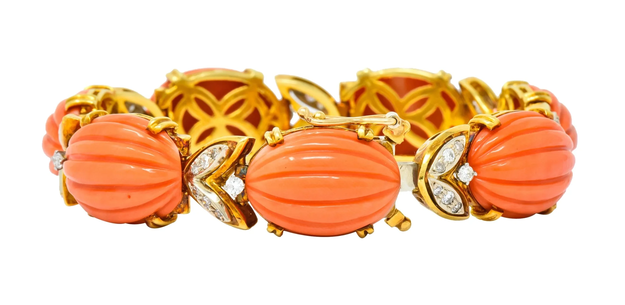 Tiffany & Co. Diamond Coral Platinum-Topped 18 Karat Gold Link Bracelet - Image 6