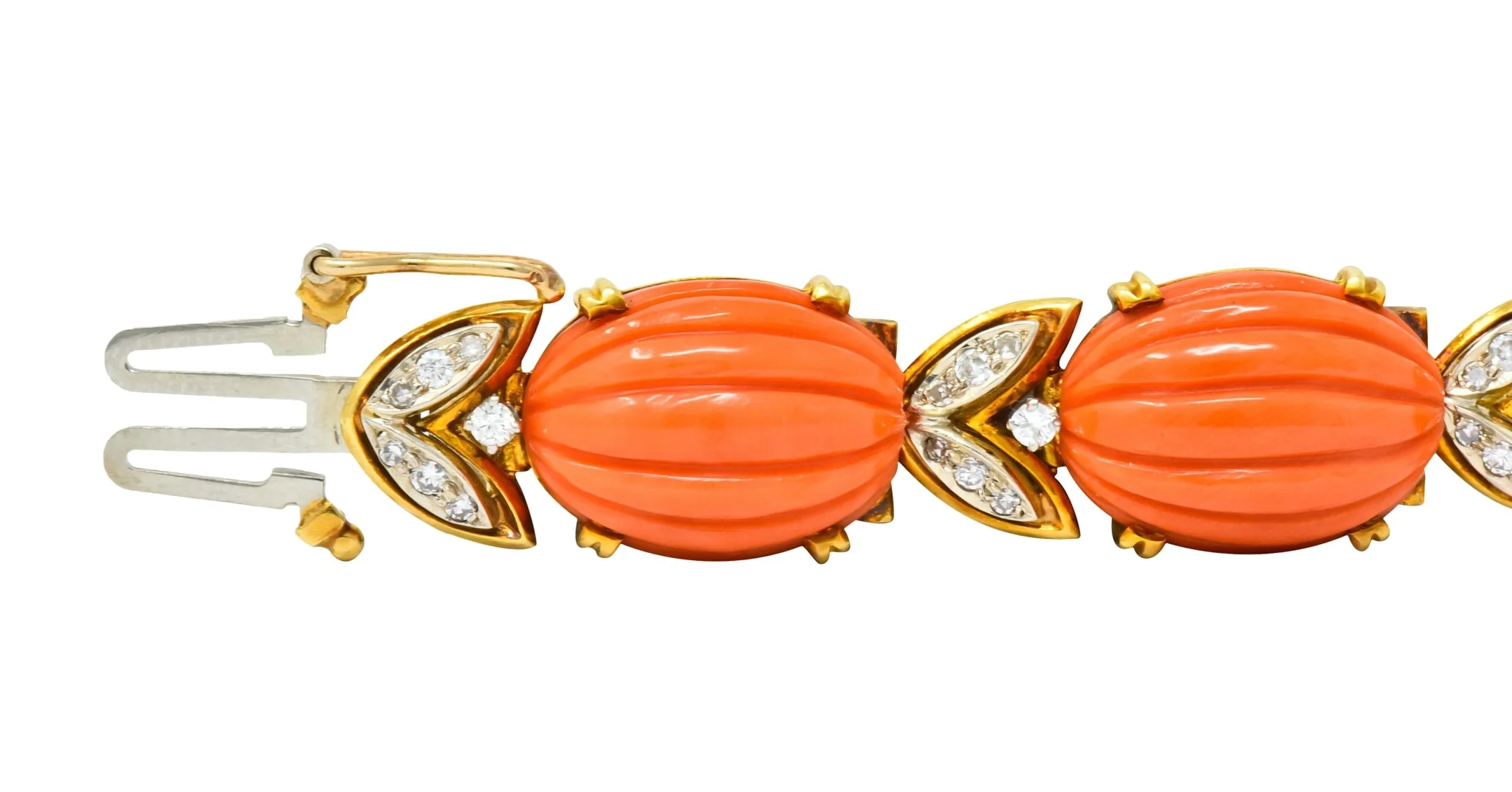 Tiffany & Co. Diamond Coral Platinum-Topped 18 Karat Gold Link Bracelet - Image 7