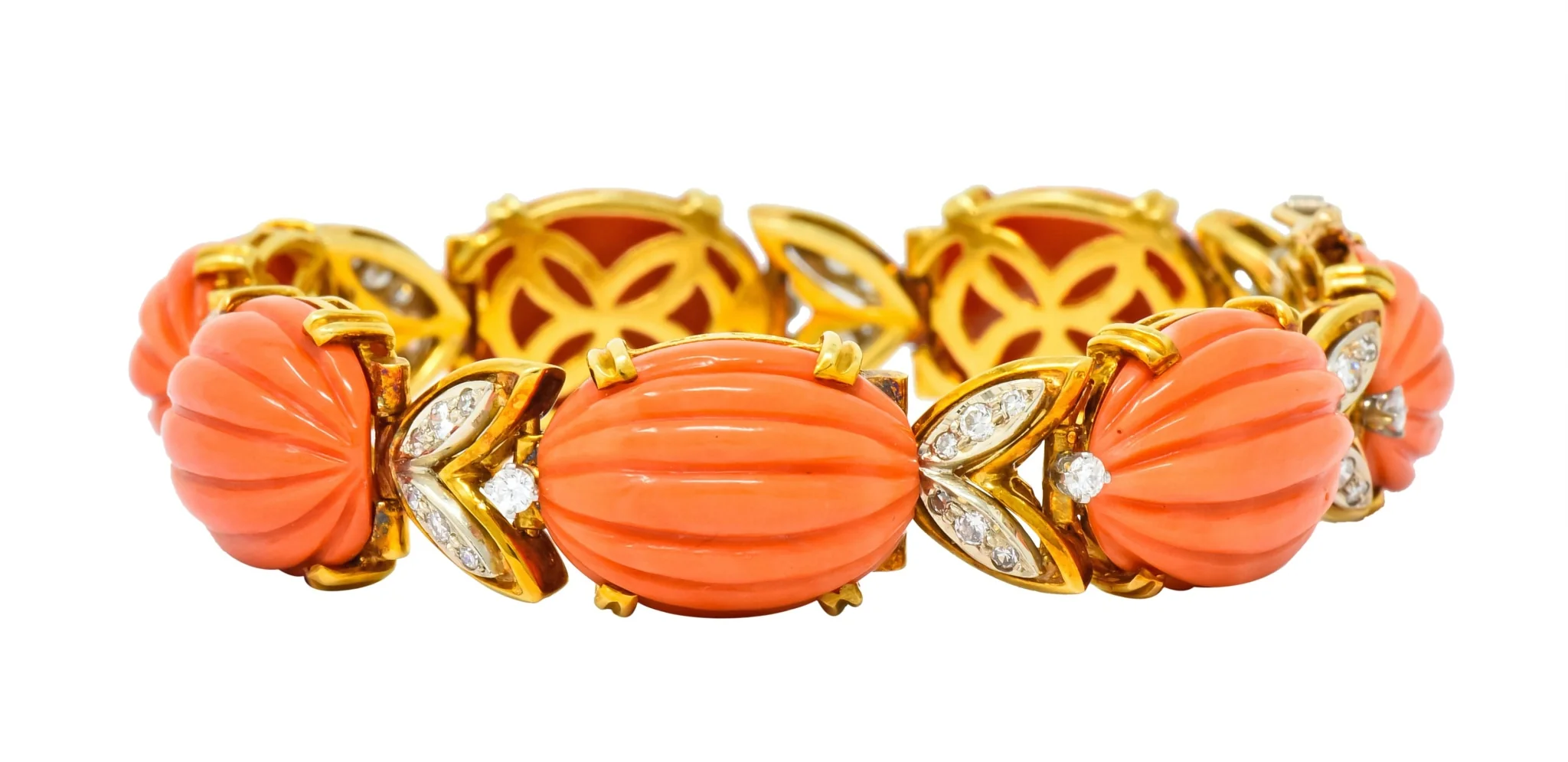 Tiffany & Co. Diamond Coral Platinum-Topped 18 Karat Gold Link Bracelet - Image 8