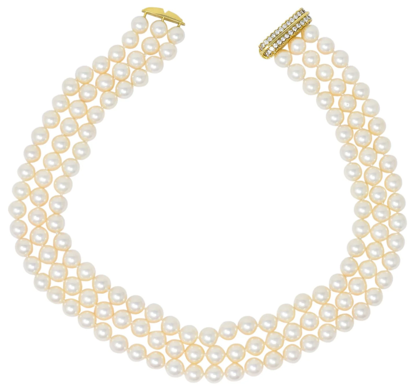 Tiffany & Co. Diamond Pearl 18 Karat Yellow Gold Triple Strand Necklace