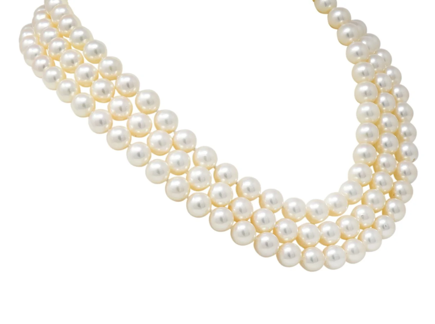 Tiffany & Co. Diamond Pearl 18 Karat Yellow Gold Triple Strand Necklace - Image 5