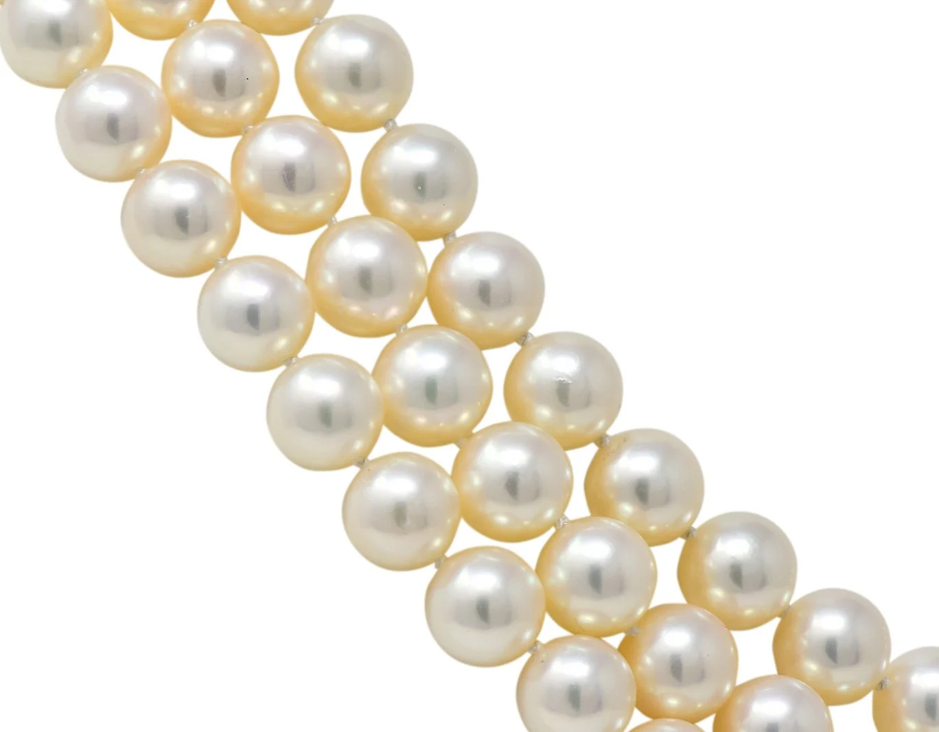 Tiffany & Co. Diamond Pearl 18 Karat Yellow Gold Triple Strand Necklace - Image 6