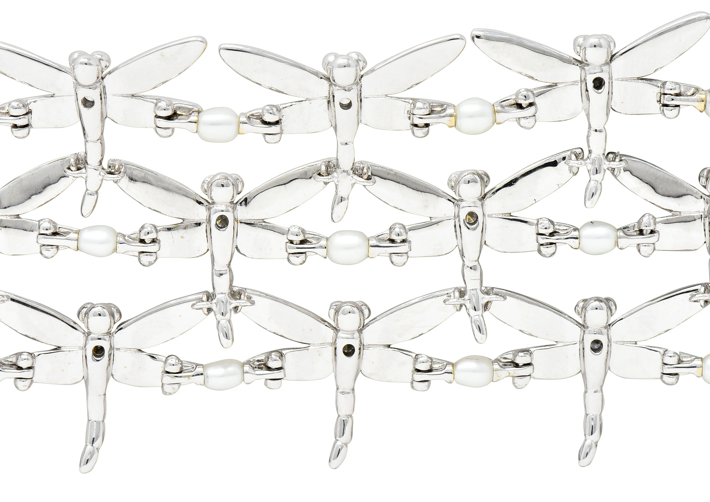 Tiffany & Co. Diamond Pearl Enamel 18 Karat White Gold Dragonfly Link Bracelet - Image 11