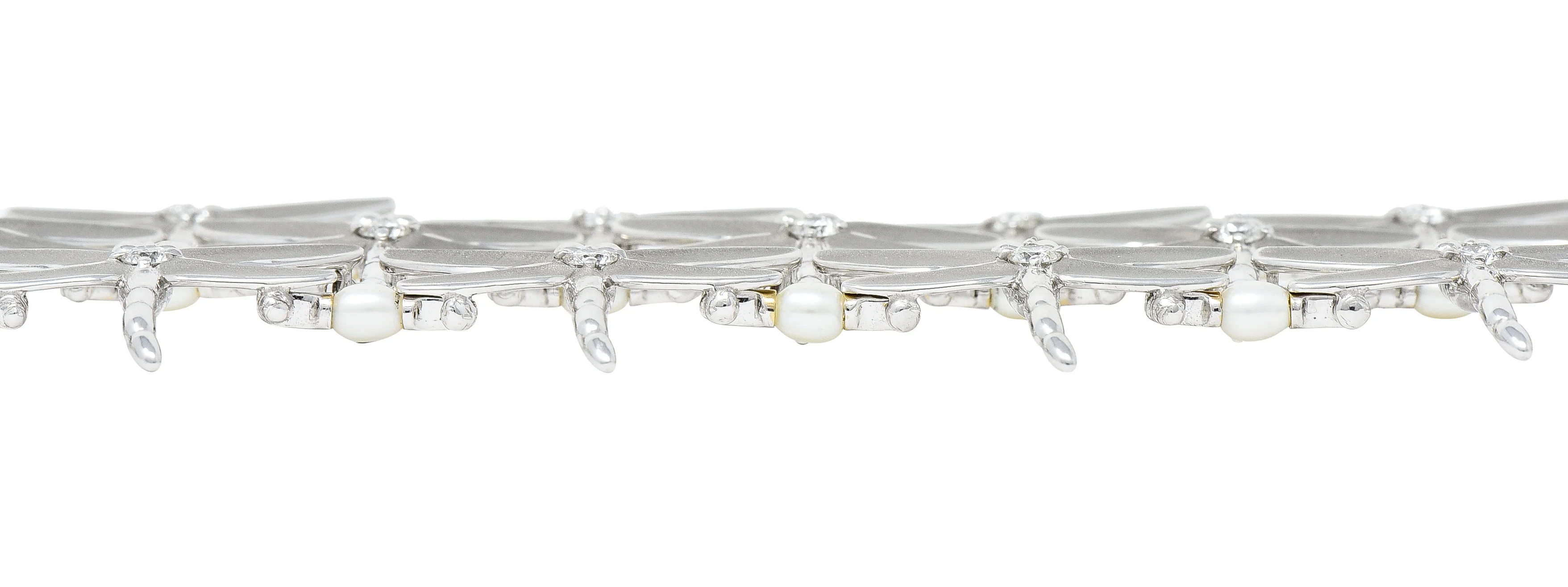 Tiffany & Co. Diamond Pearl Enamel 18 Karat White Gold Dragonfly Link Bracelet - Image 12