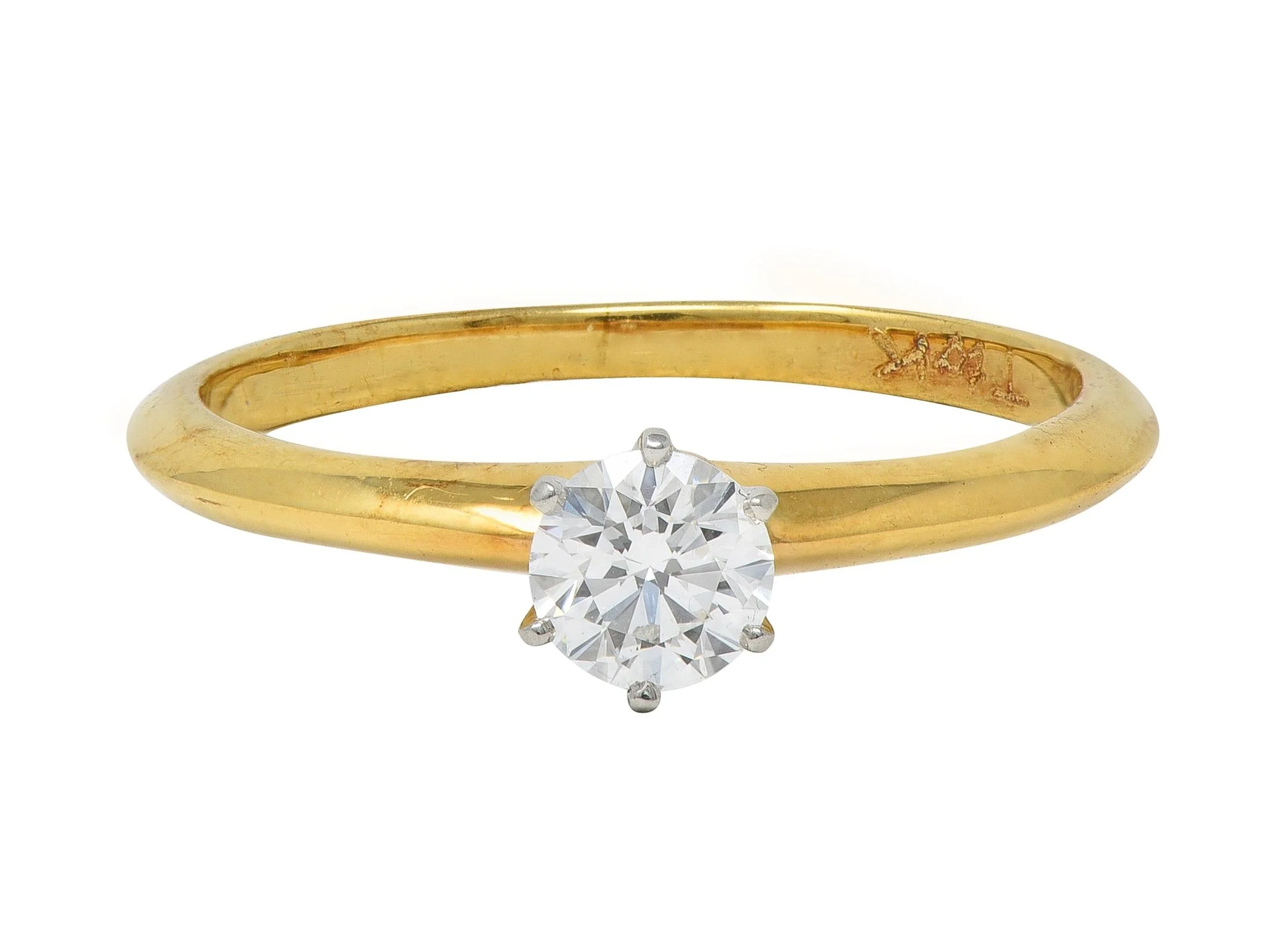 Tiffany & Co. Diamond Platinum 18 Karat Yellow Gold Vintage Solitaire Engagement Ring