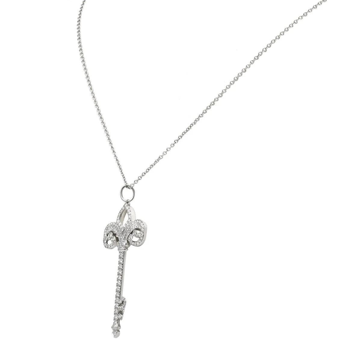 Tiffany & Co. Diamond Platinum Fleur De Lis Key Pendant Necklace - Image 3