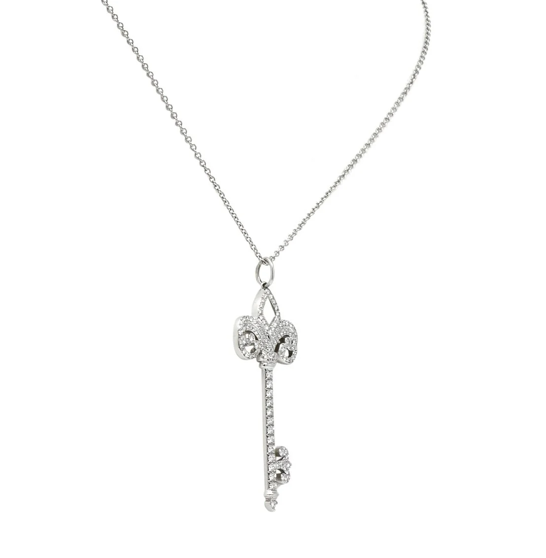 Tiffany & Co. Diamond Platinum Fleur De Lis Key Pendant Necklace - Image 4