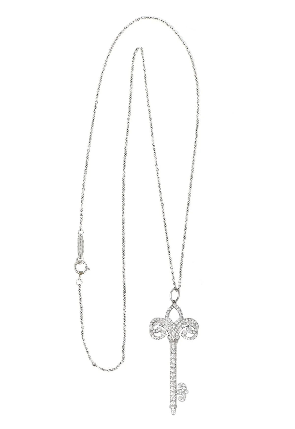 Tiffany & Co. Diamond Platinum Fleur De Lis Key Pendant Necklace - Image 9