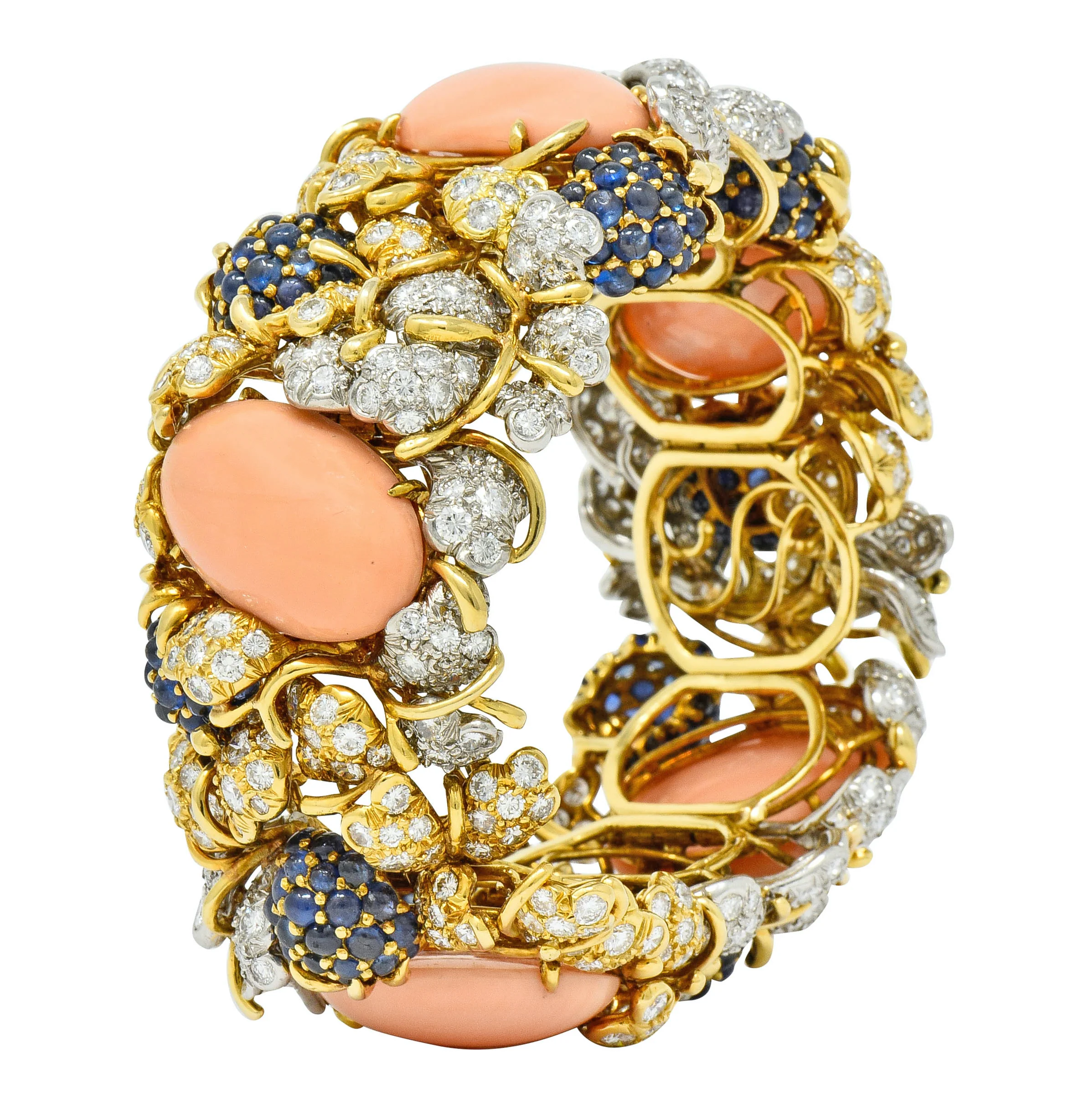 Tiffany & Co. Donald Claflin Diamond Sapphire Coral Platinum 18 Karat Gold Sumptuous Berry Bracelet - Image 8