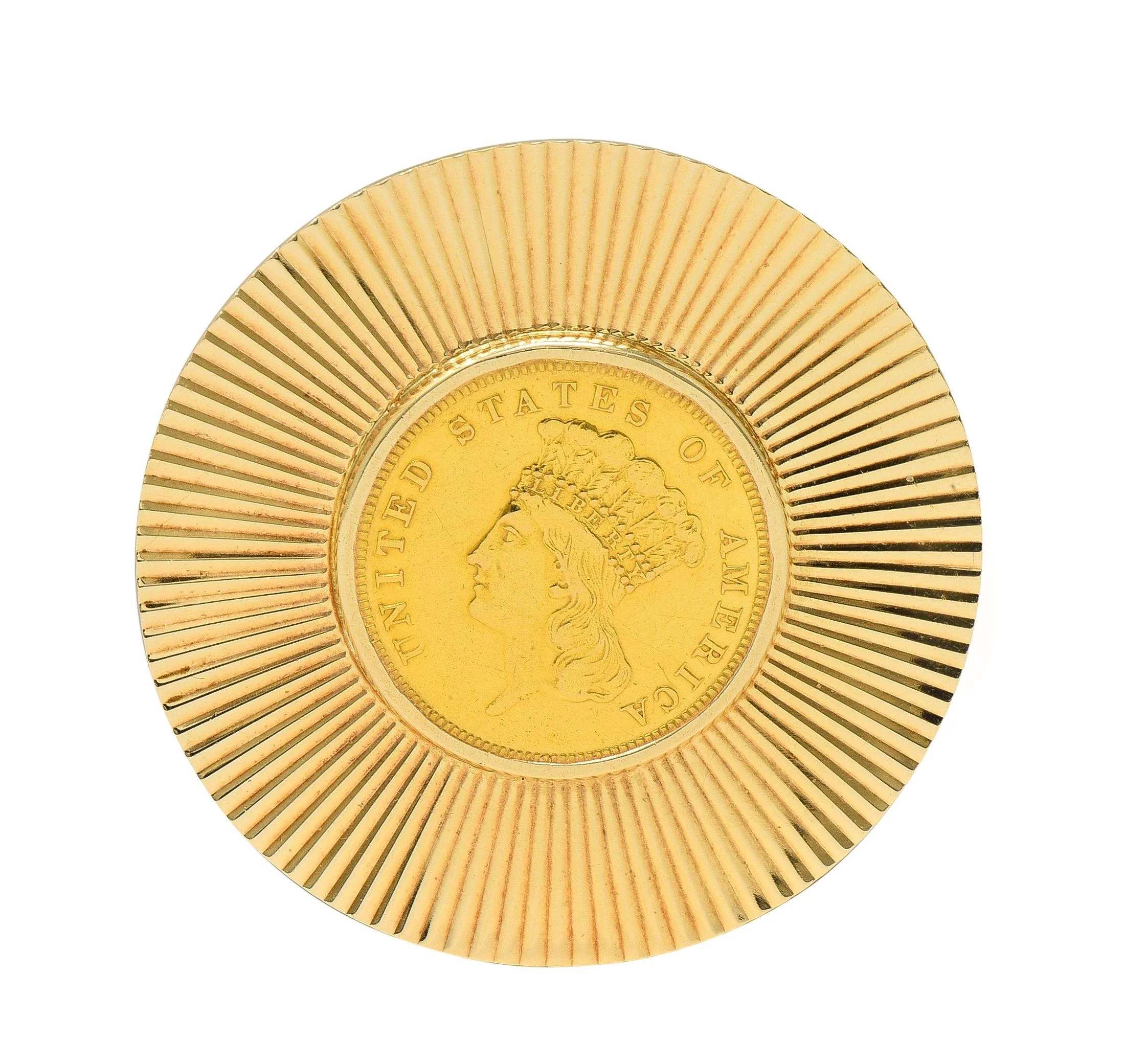 Tiffany & Co. Early 1900's 14 Karat Yellow Gold 1855 US 3 Dollar Coin Antique Circle Brooch - Image 10