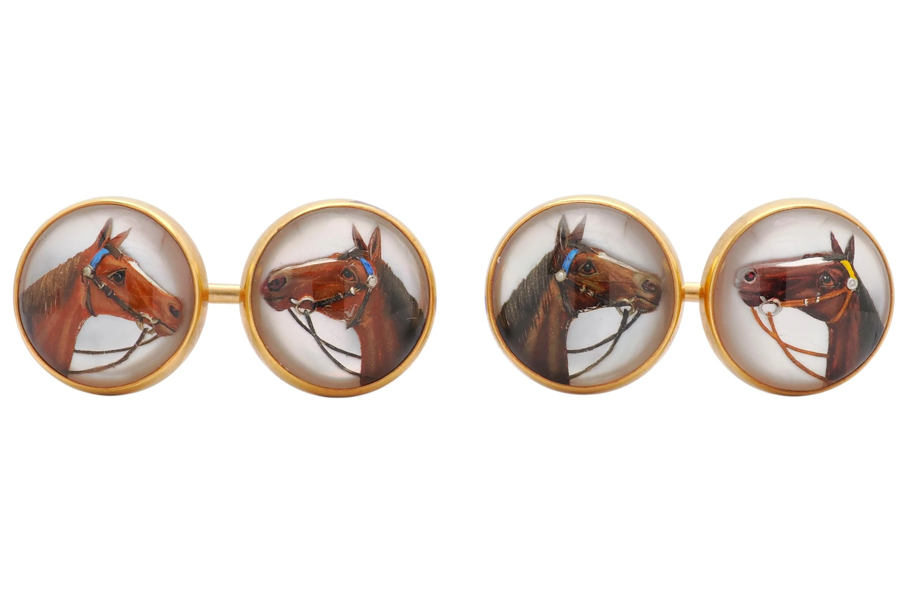 Tiffany & Co. Edwardian Essex Crystal Quartz 14 Karat Yellow Gold Antique Horse Equestrian Cufflinks