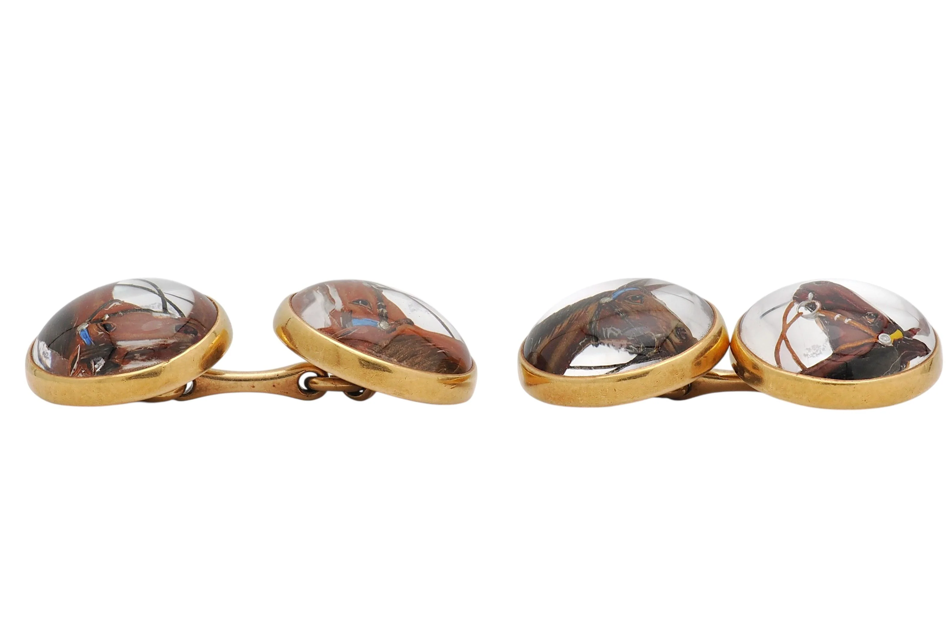 Tiffany & Co. Edwardian Essex Crystal Quartz 14 Karat Yellow Gold Antique Horse Equestrian Cufflinks - Image 2