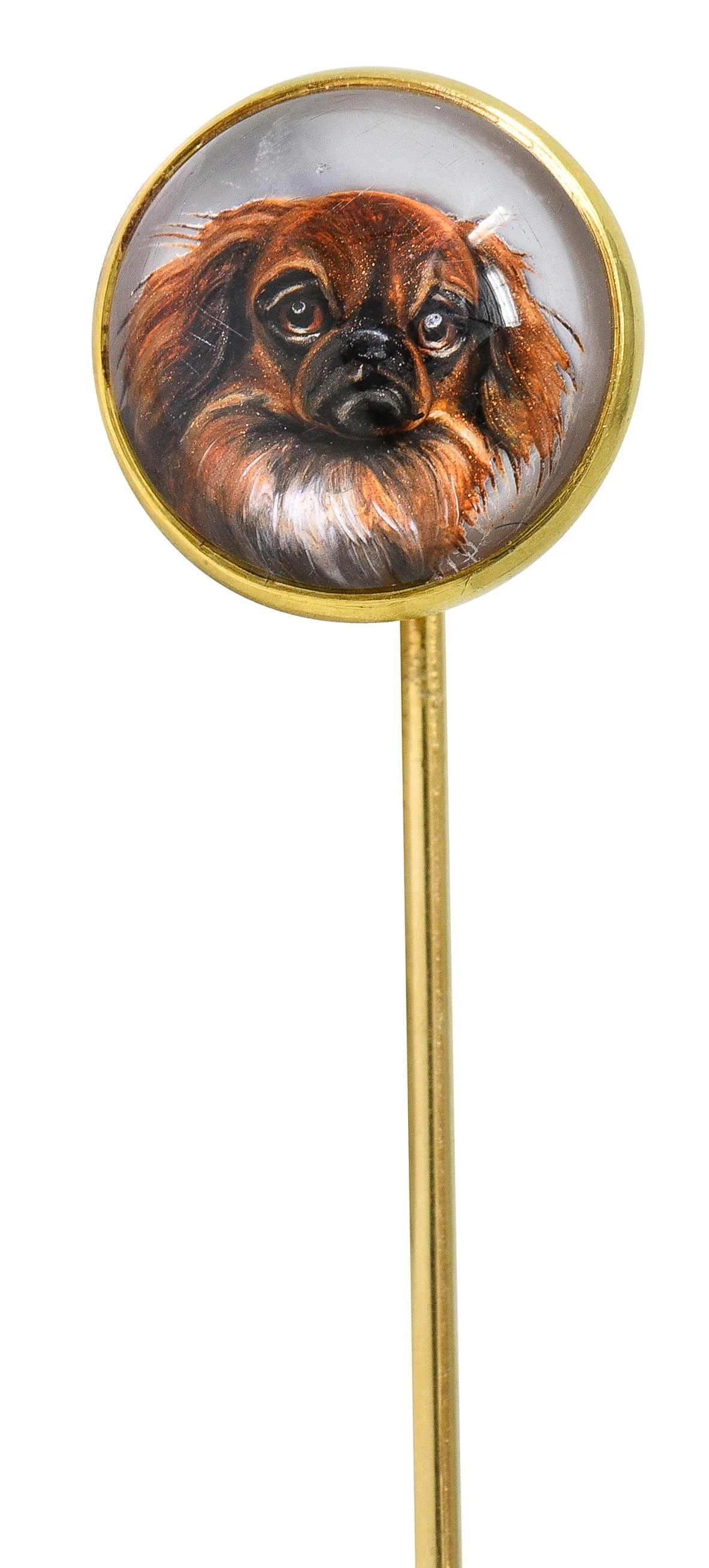 Tiffany & Co. Edwardian Essex Crystal Quartz 14 Karat Yellow Gold Antique Pekingese Dog Stickpin