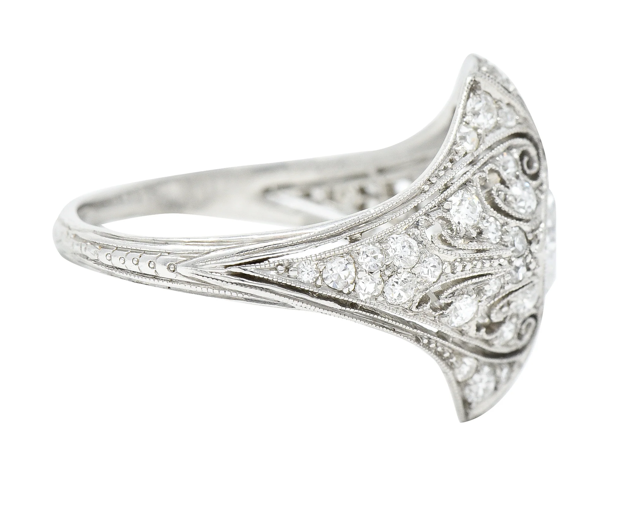 Tiffany & Co. Edwardian French Cut Diamond Platinum Scrolling Antique Dinner Ring - Image 3