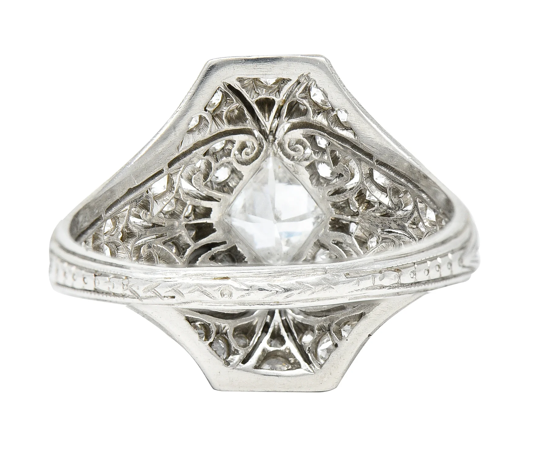 Tiffany & Co. Edwardian French Cut Diamond Platinum Scrolling Antique Dinner Ring - Image 4