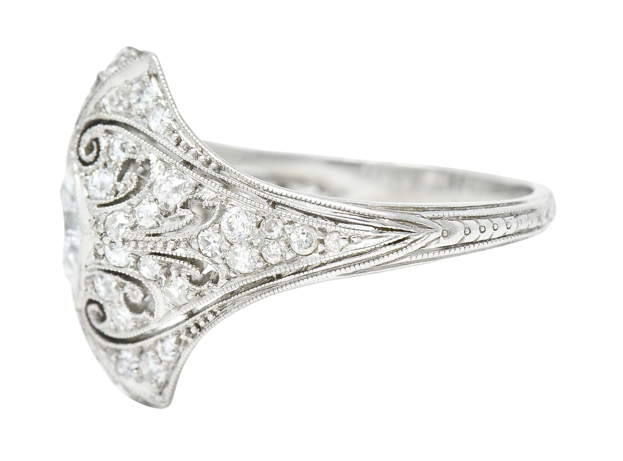 Tiffany & Co. Edwardian French Cut Diamond Platinum Scrolling Antique Dinner Ring - Image 5
