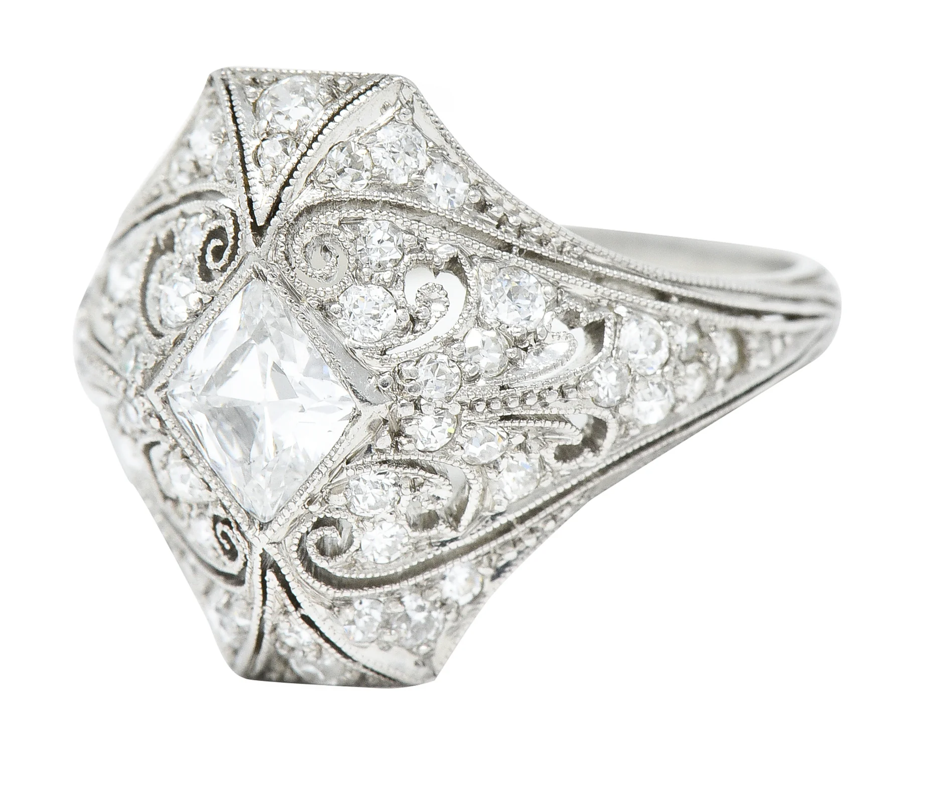 Tiffany & Co. Edwardian French Cut Diamond Platinum Scrolling Antique Dinner Ring - Image 6