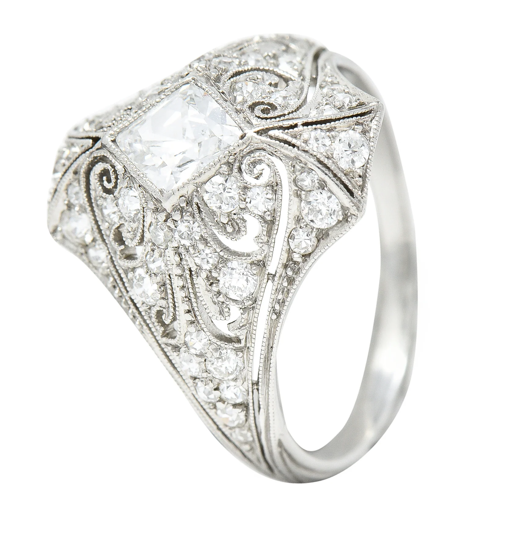 Tiffany & Co. Edwardian French Cut Diamond Platinum Scrolling Antique Dinner Ring - Image 7