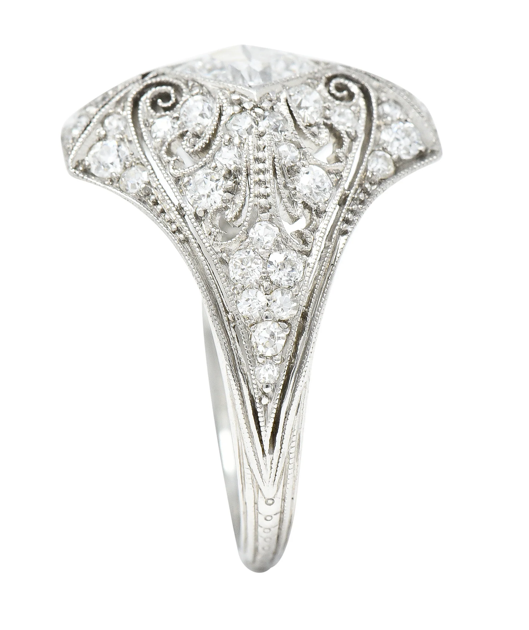 Tiffany & Co. Edwardian French Cut Diamond Platinum Scrolling Antique Dinner Ring - Image 9