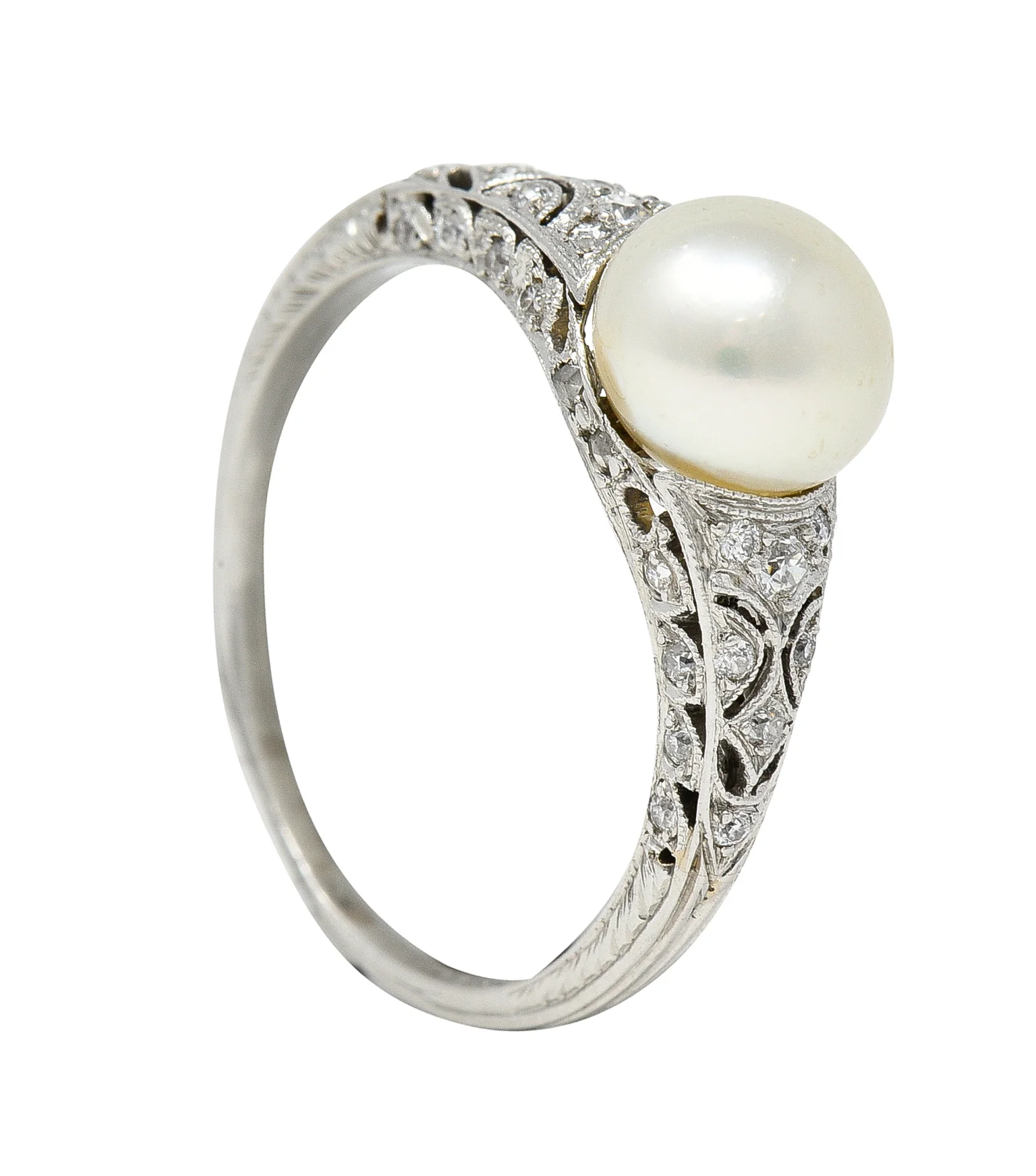 Tiffany & Co. Edwardian Pearl Diamond Platinum Ivy Foliate Antique Gemstone Ring - Image 12