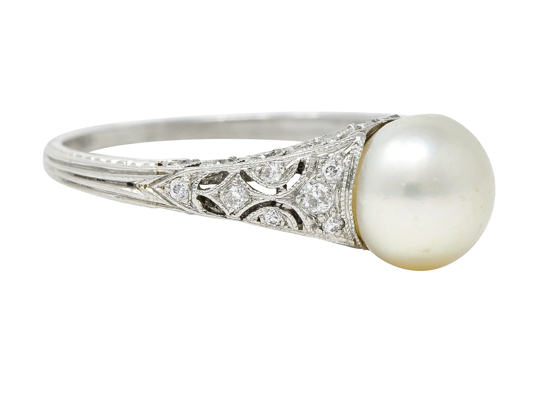 Tiffany & Co. Edwardian Pearl Diamond Platinum Ivy Foliate Antique Gemstone Ring - Image 3