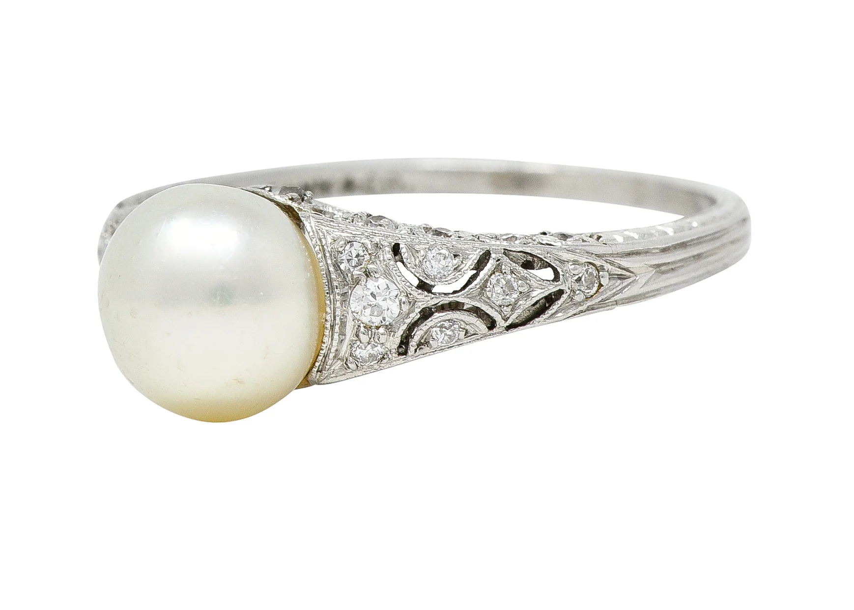 Tiffany & Co. Edwardian Pearl Diamond Platinum Ivy Foliate Antique Gemstone Ring - Image 7