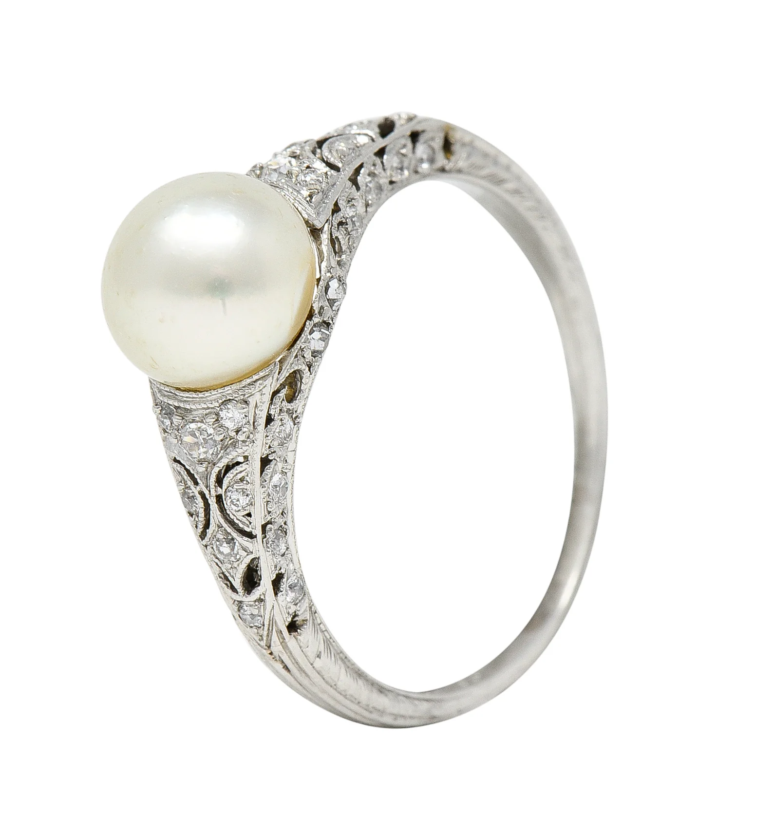 Tiffany & Co. Edwardian Pearl Diamond Platinum Ivy Foliate Antique Gemstone Ring - Image 9