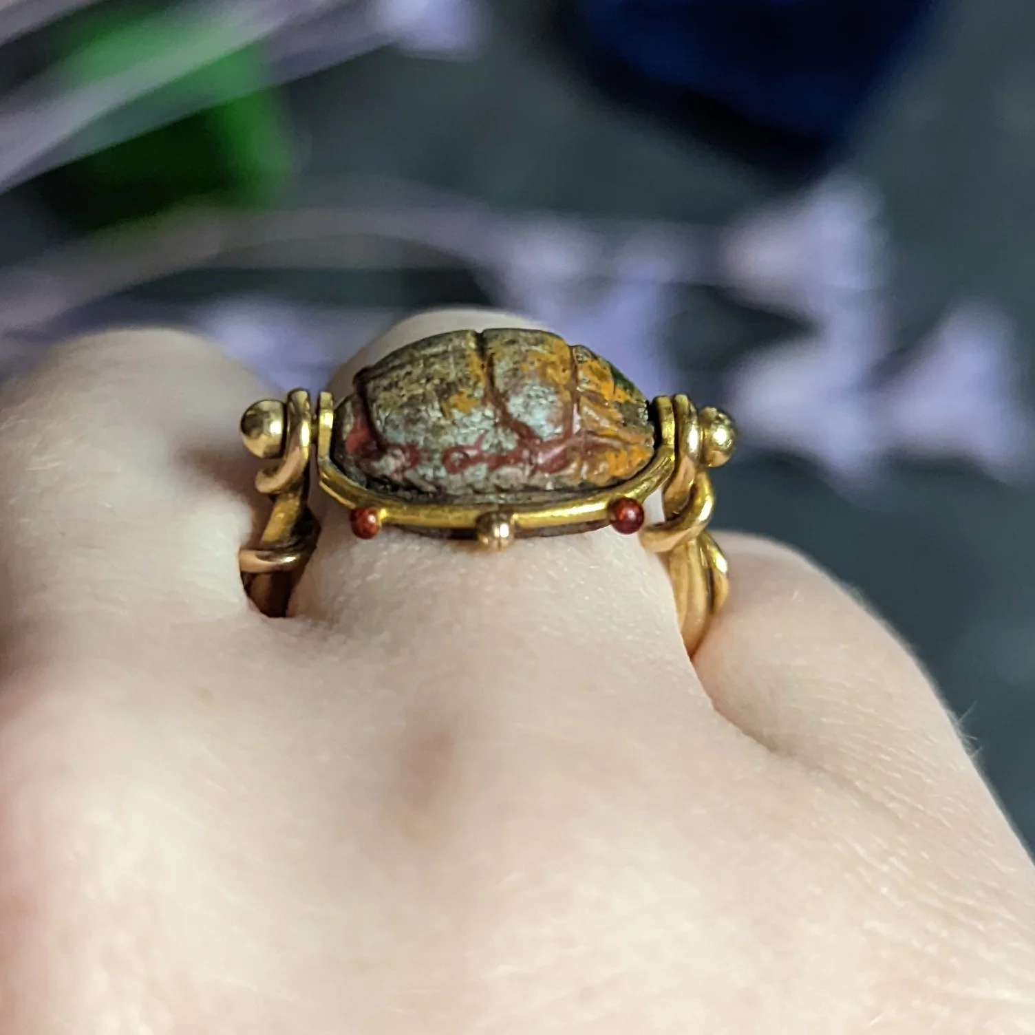 Tiffany & Co. Egyptian Revival Hardstone Scarab 18 Karat Gold Antique Ring - Image 15
