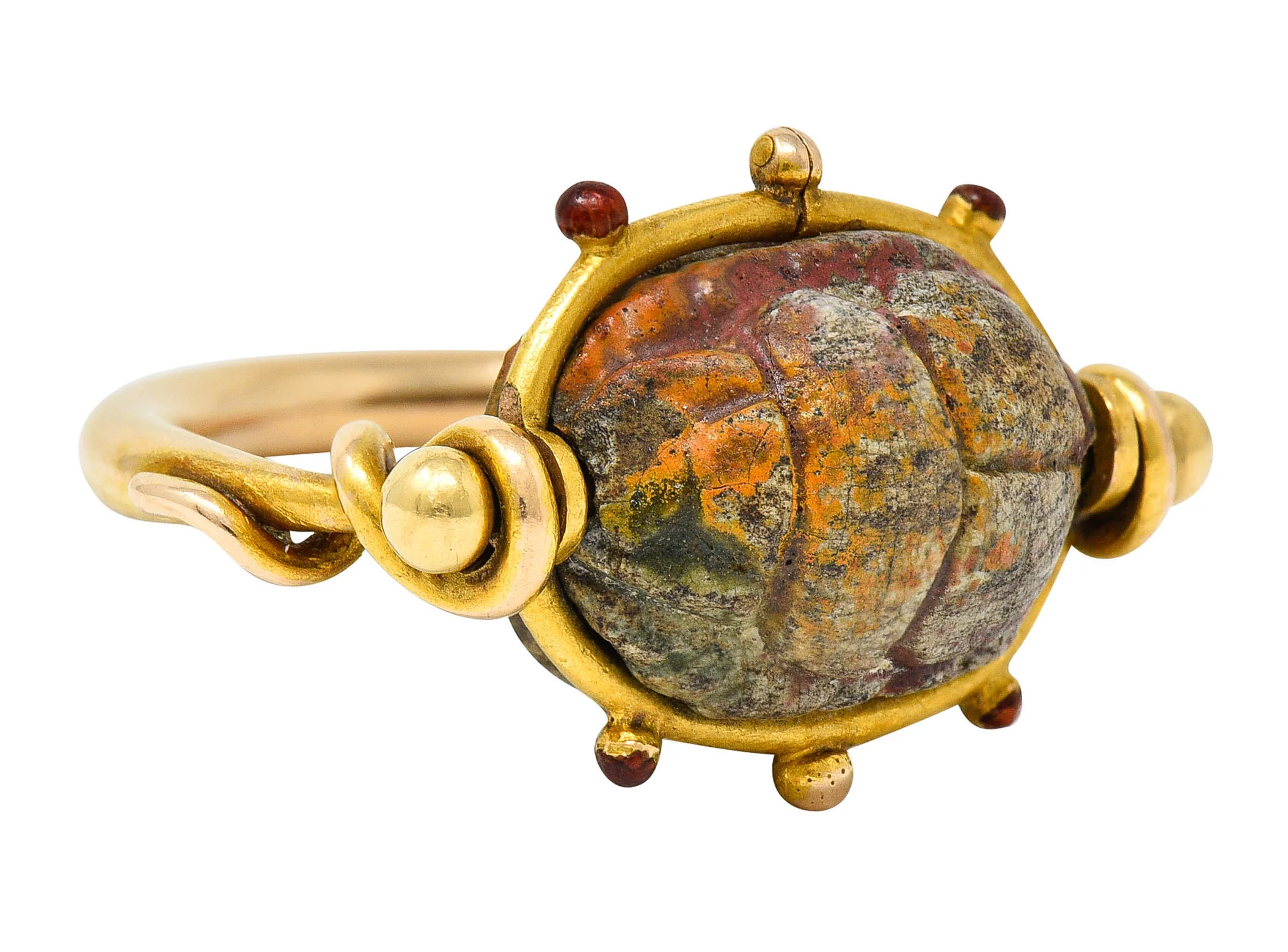 Tiffany & Co. Egyptian Revival Hardstone Scarab 18 Karat Gold Antique Ring - Image 3
