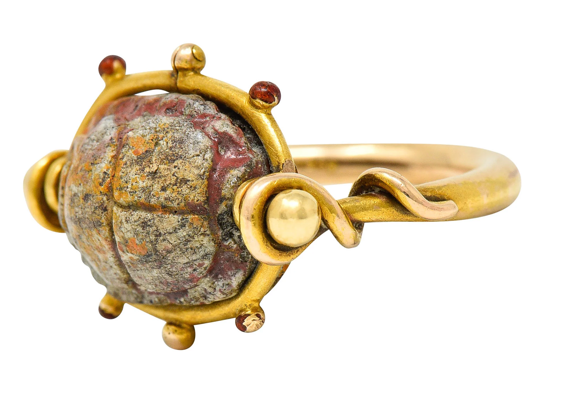 Tiffany & Co. Egyptian Revival Hardstone Scarab 18 Karat Gold Antique Ring - Image 6