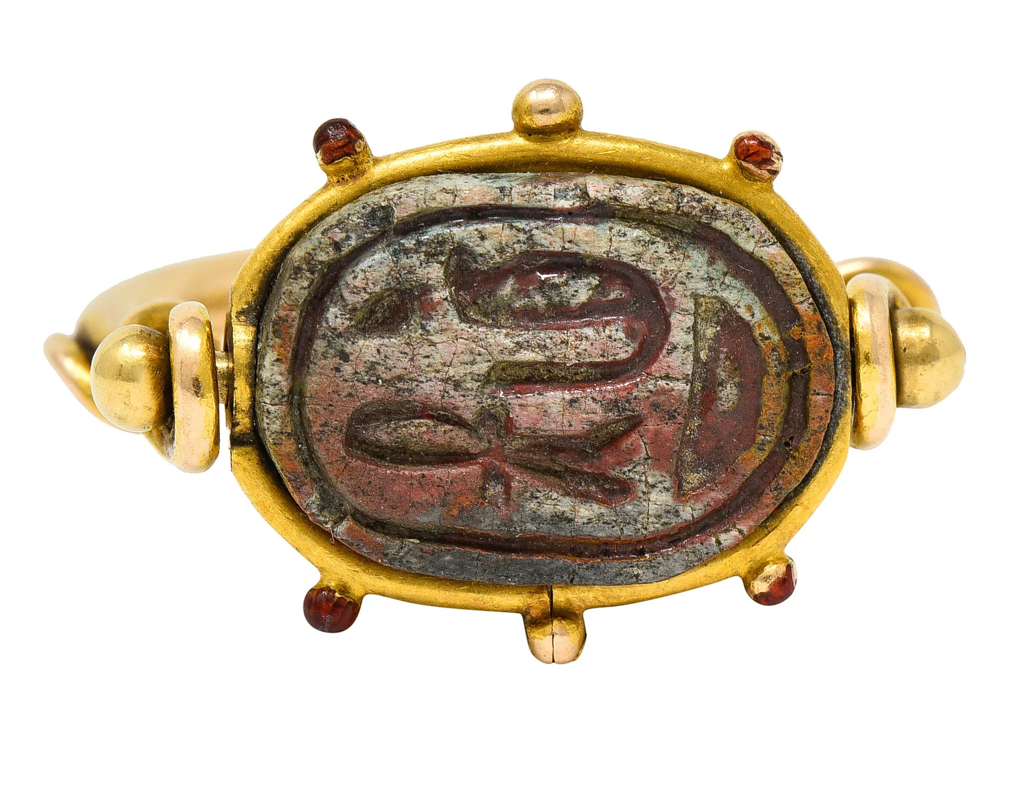 Tiffany & Co. Egyptian Revival Hardstone Scarab 18 Karat Gold Antique Ring - Image 7