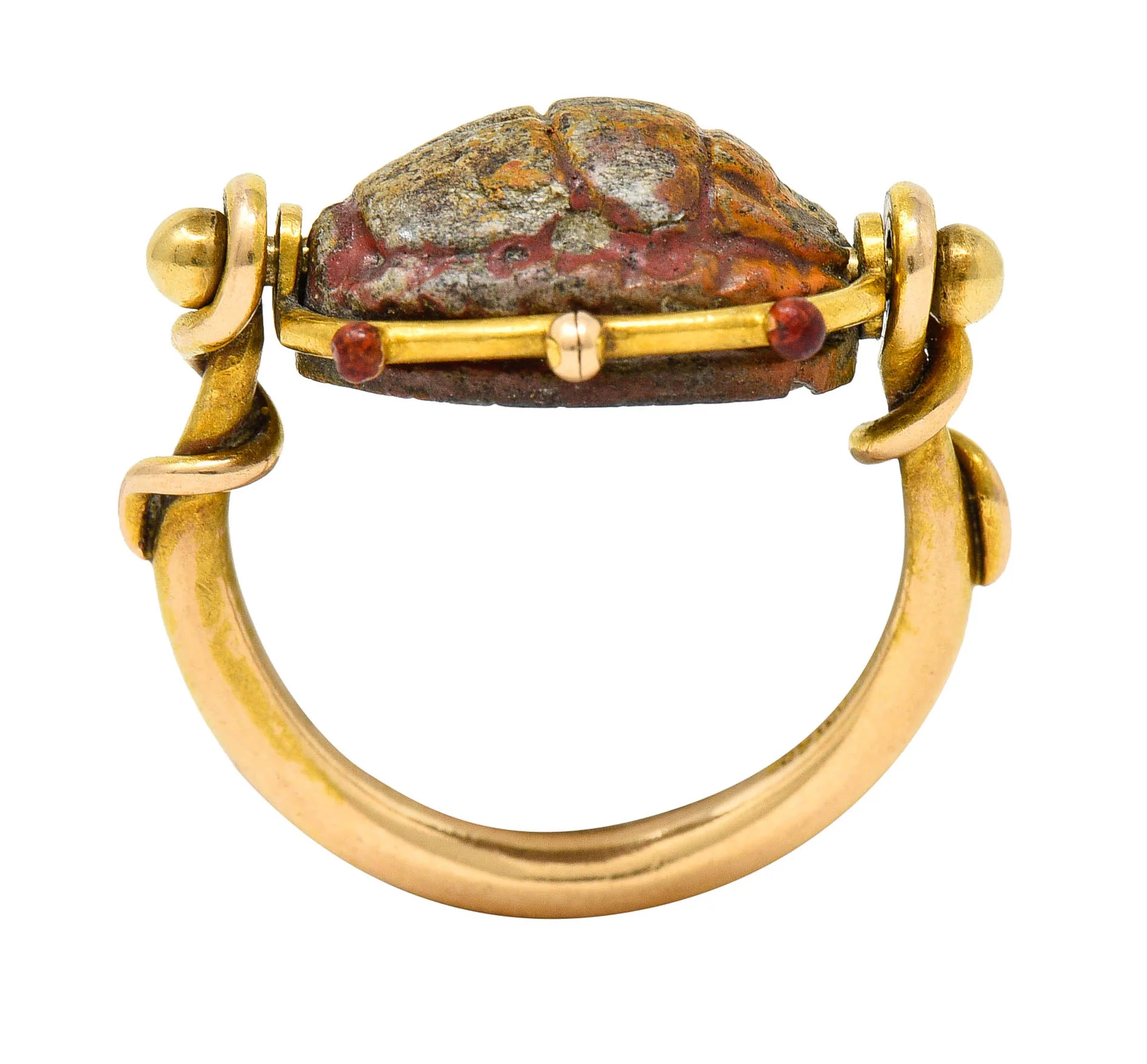 Tiffany & Co. Egyptian Revival Hardstone Scarab 18 Karat Gold Antique Ring - Image 9