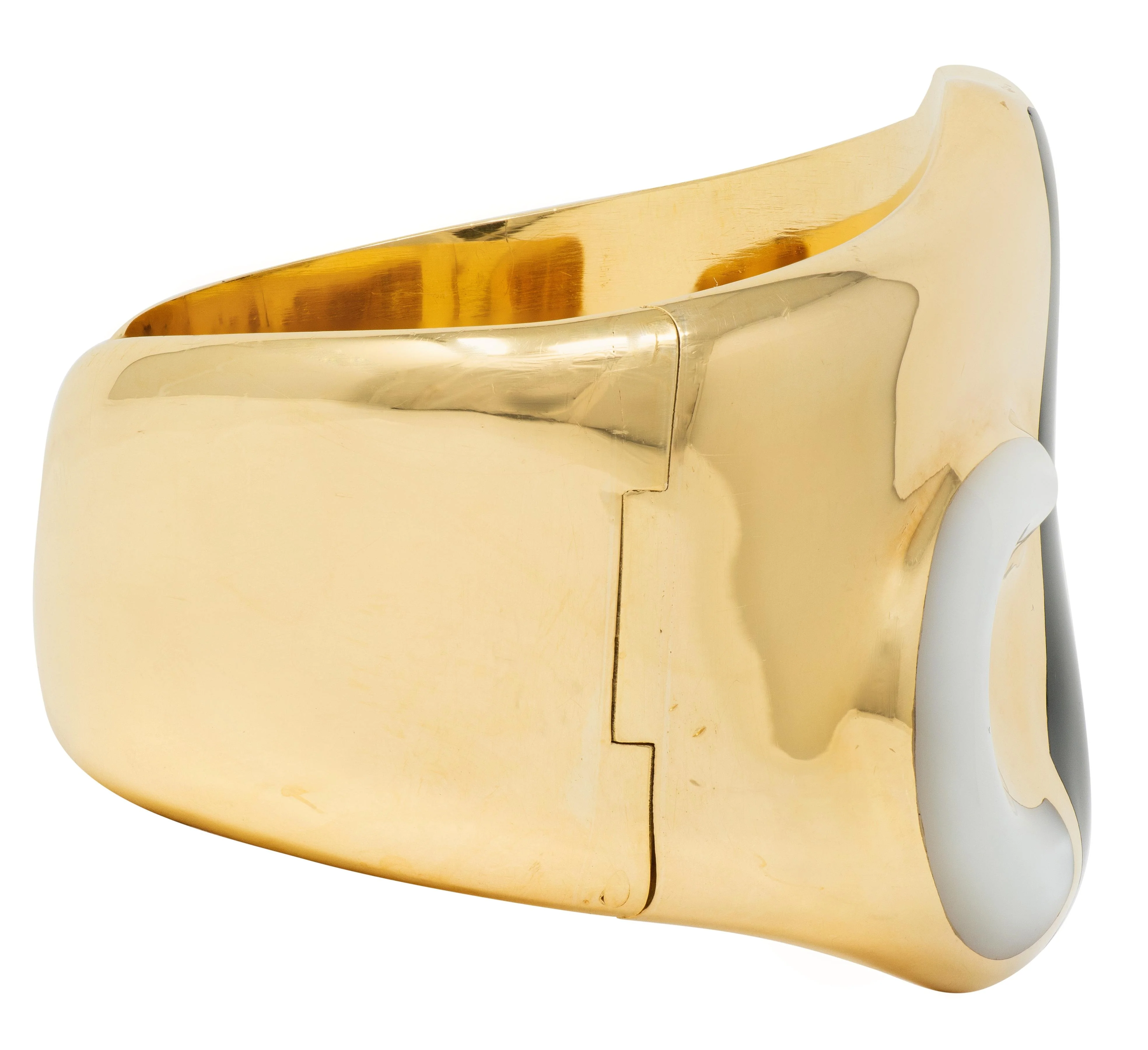 Tiffany & Co. Elsa Peretti 1970's Jade Mother-Of-Pearl 18 Karat Yellow Gold Inlay Vintage Zodiac Taurus Cuff Bracelet - Image 4