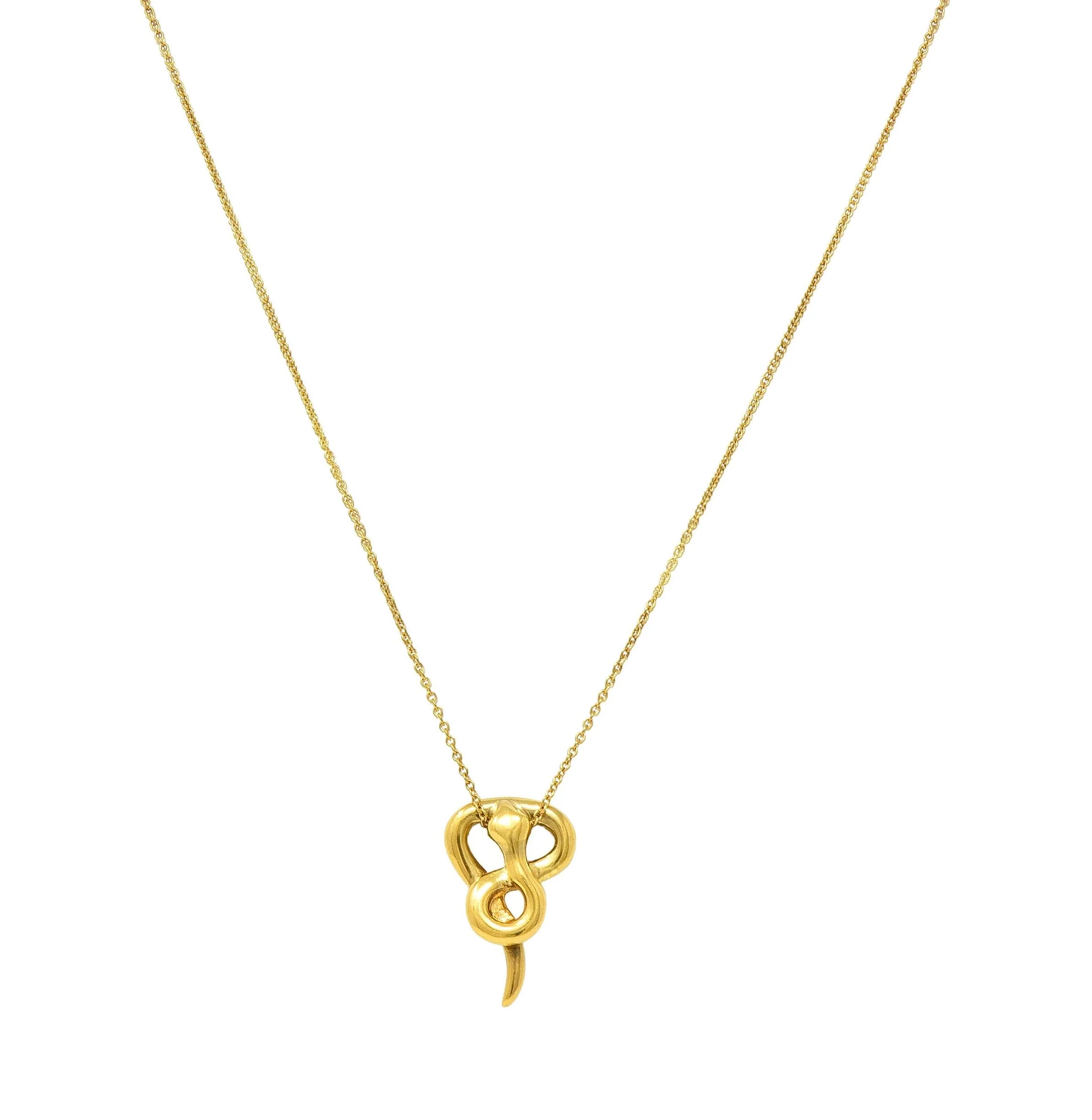 Tiffany & Co. Elsa Peretti 1979 18 Karat Yellow Gold Vintage Snake Chinese Zodiac Pendant Necklace - Image 12